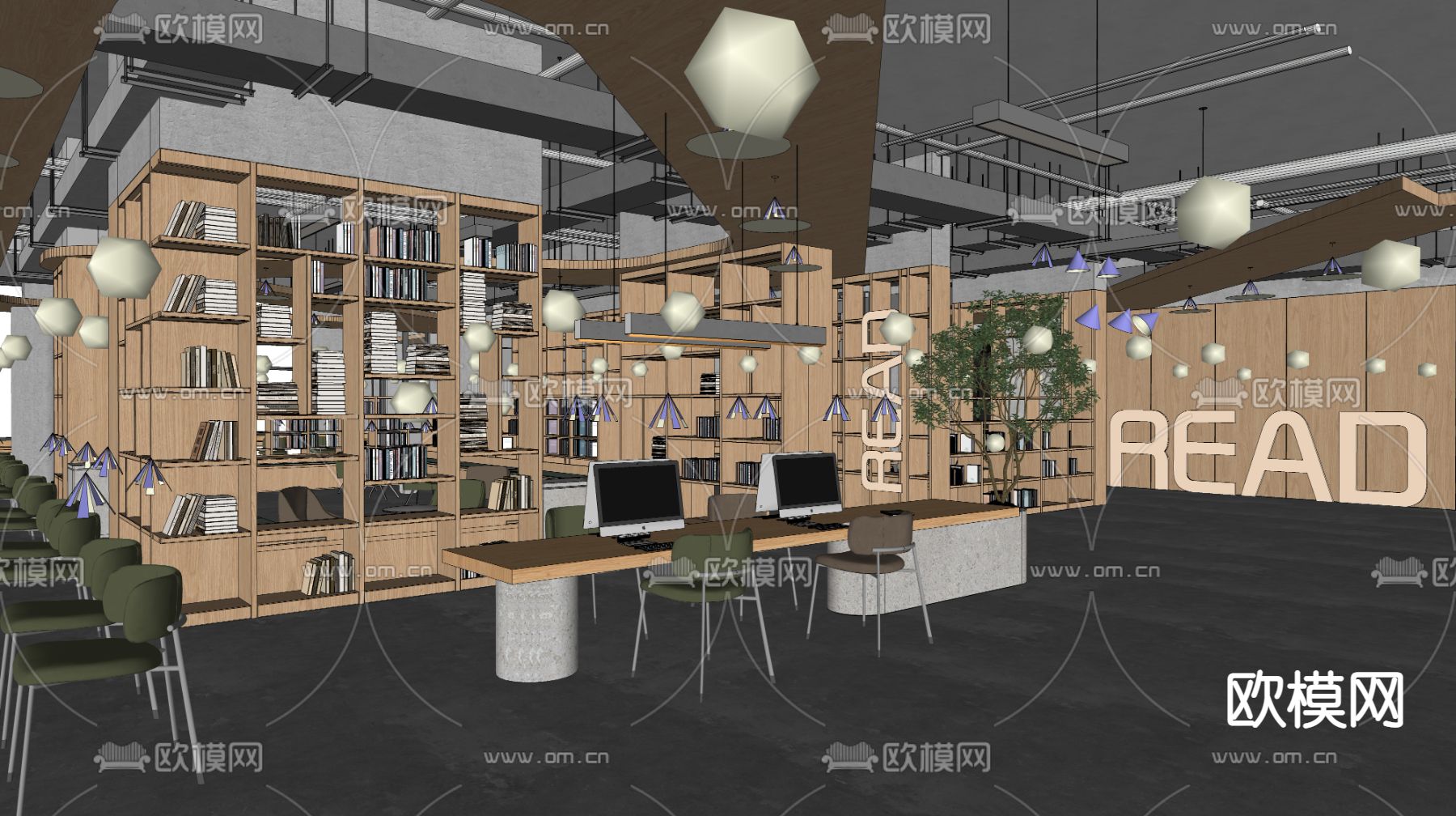 现代图书馆su模型下载（渲染图2）