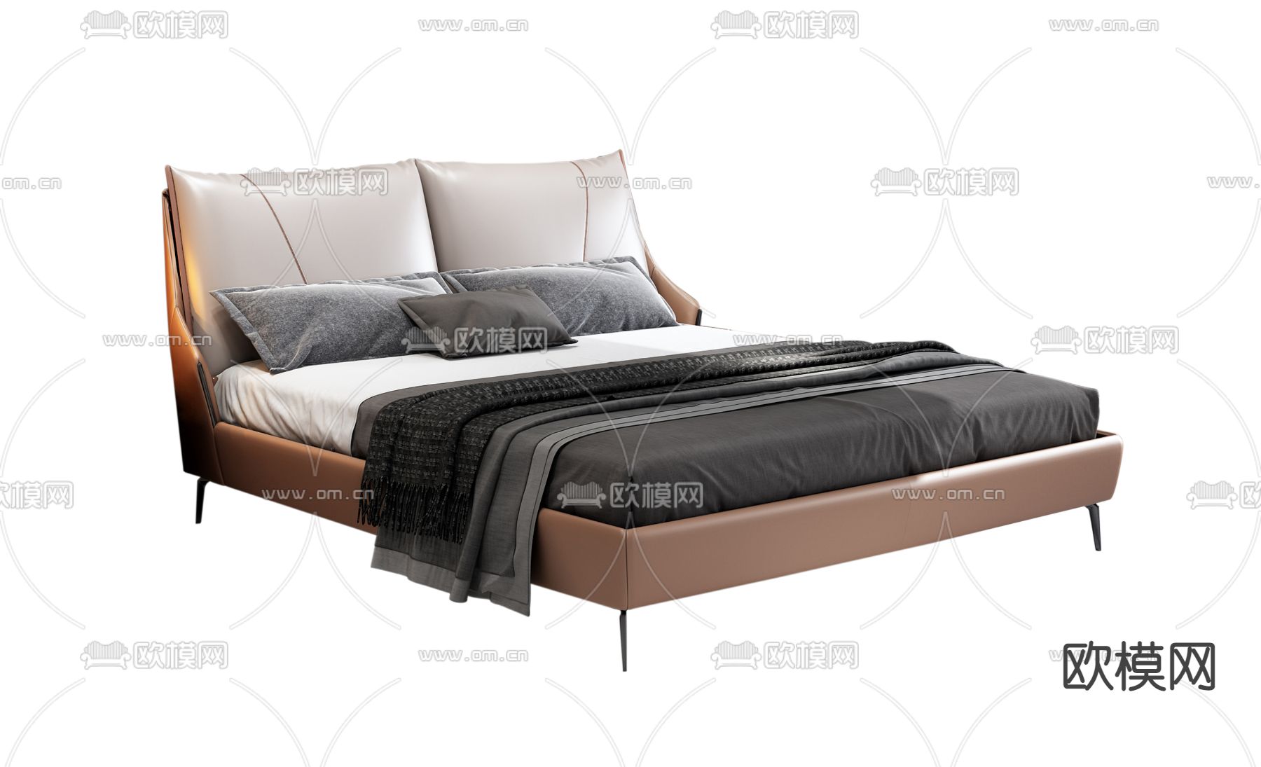 现代双人床3d模型下载
