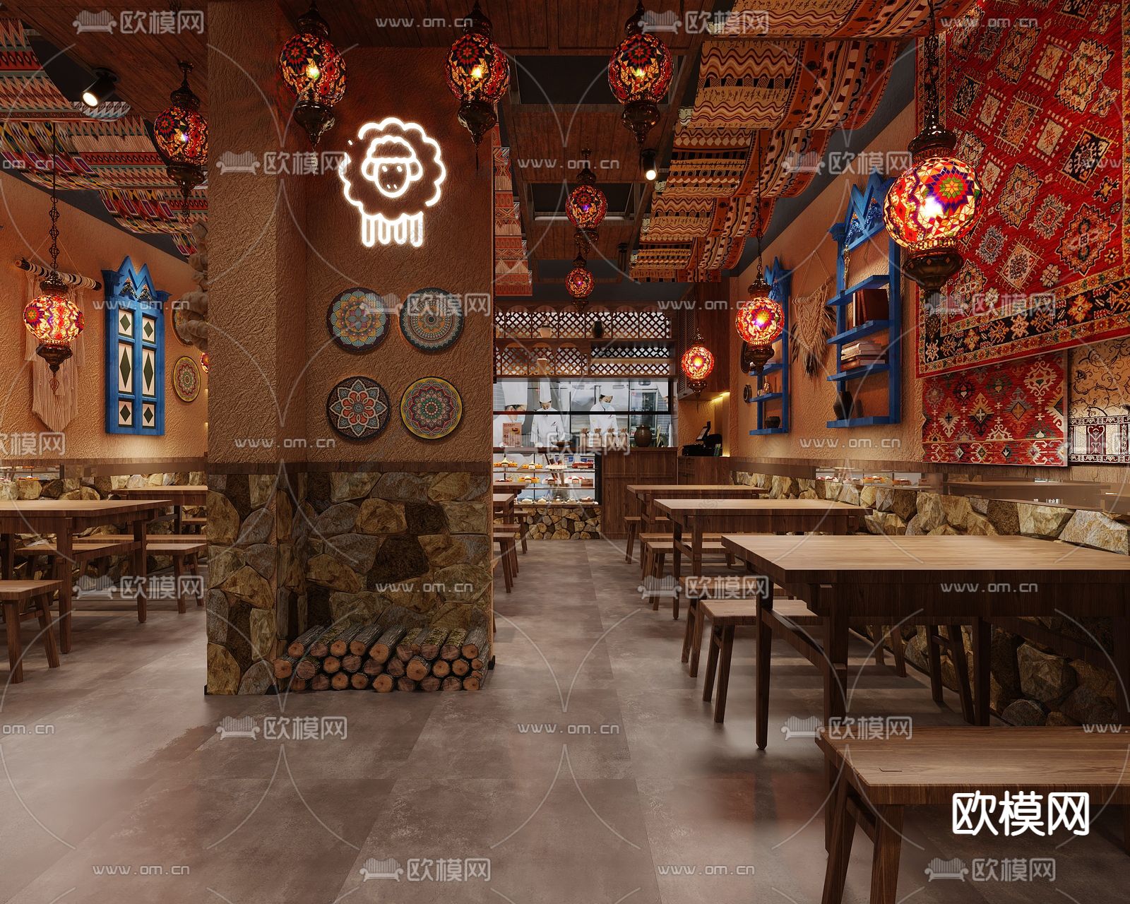 侘寂新疆烧烤店su模型下载（渲染图1）