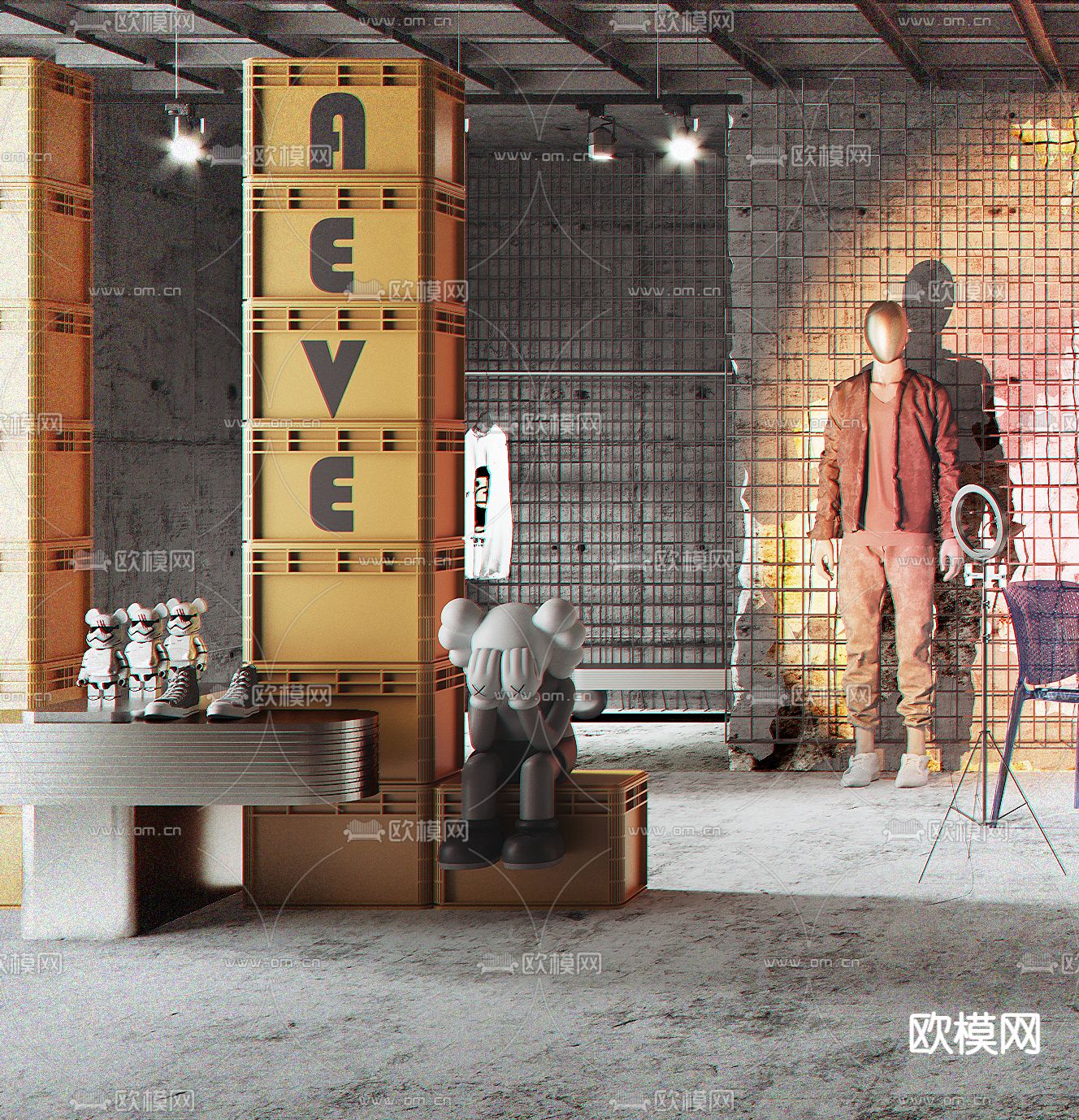 工业风服装店 男装店3d模型下载（渲染图2）