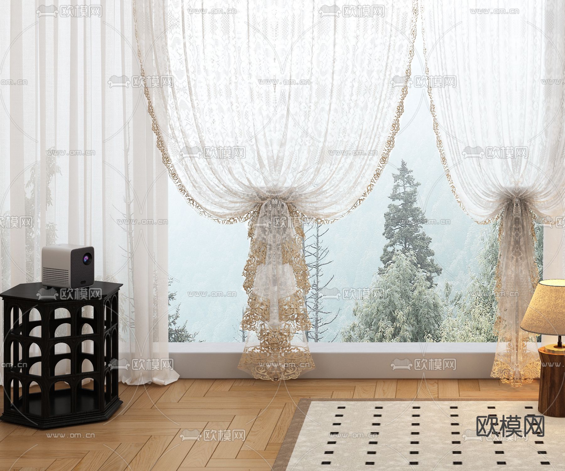 现代窗纱 窗帘su模型下载（渲染图2）