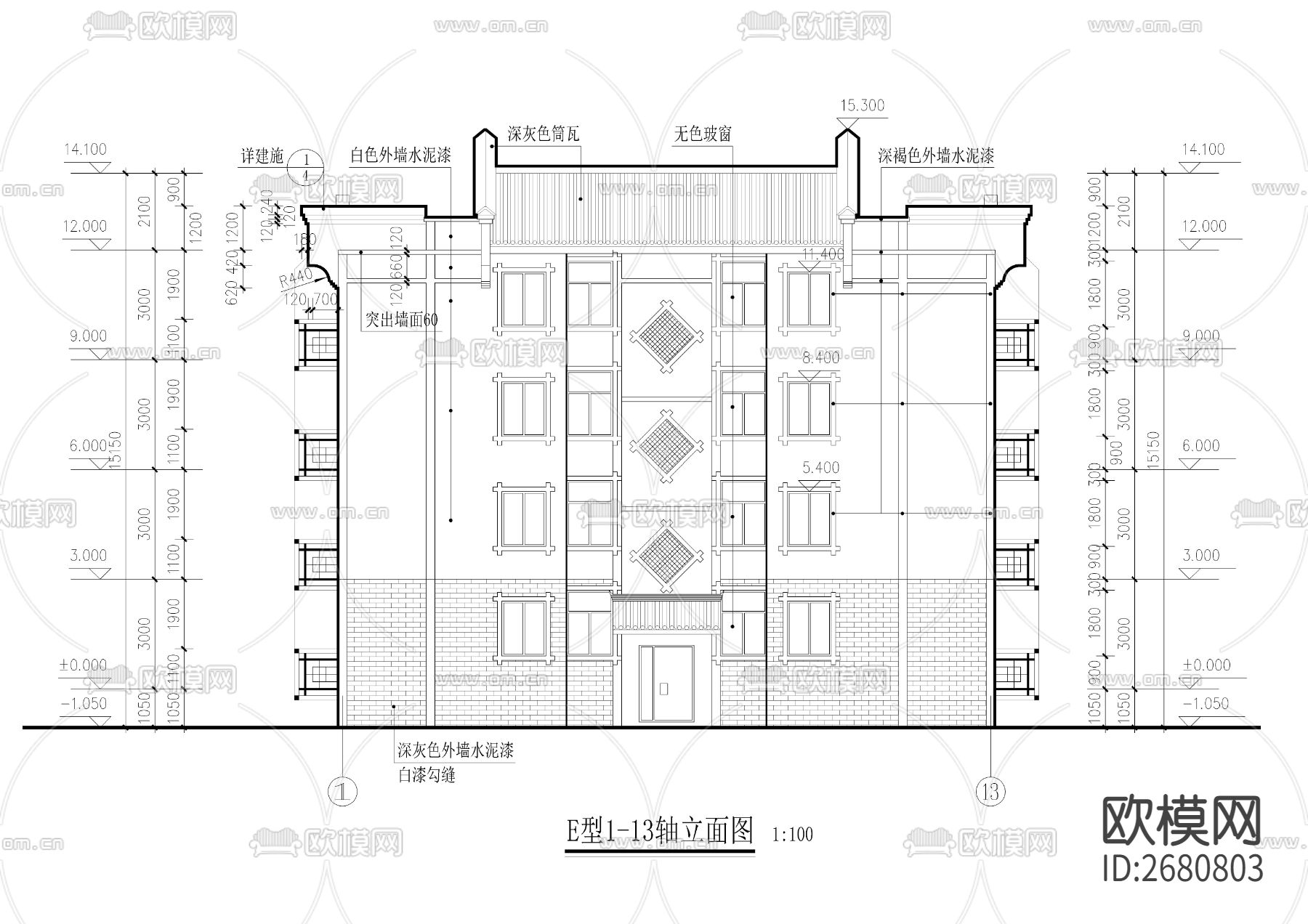 三款经典中式微派建筑CAD施工图下载（渲染图9）