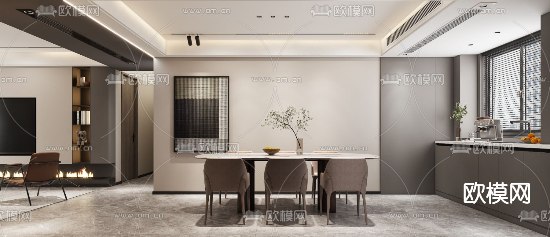 北欧客餐厅3d模型下载（渲染图3）