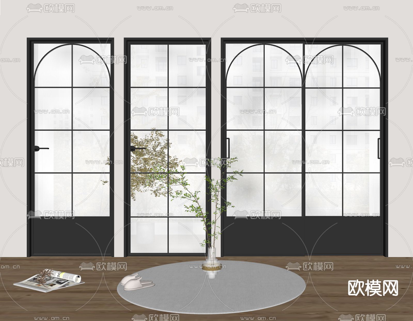 现代玻璃门su模型下载（渲染图2）