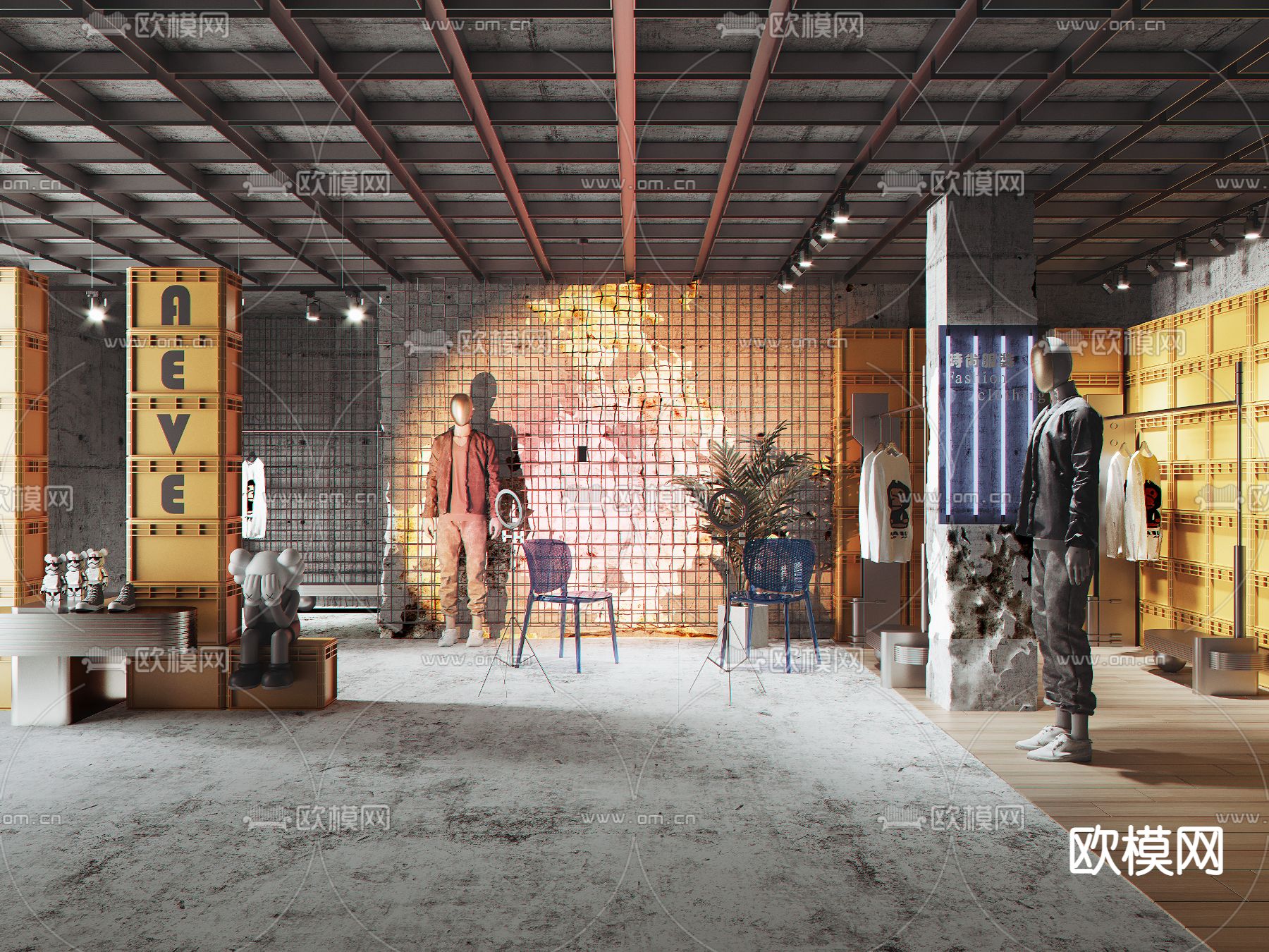 工业风服装店 男装店3d模型下载（渲染图1）