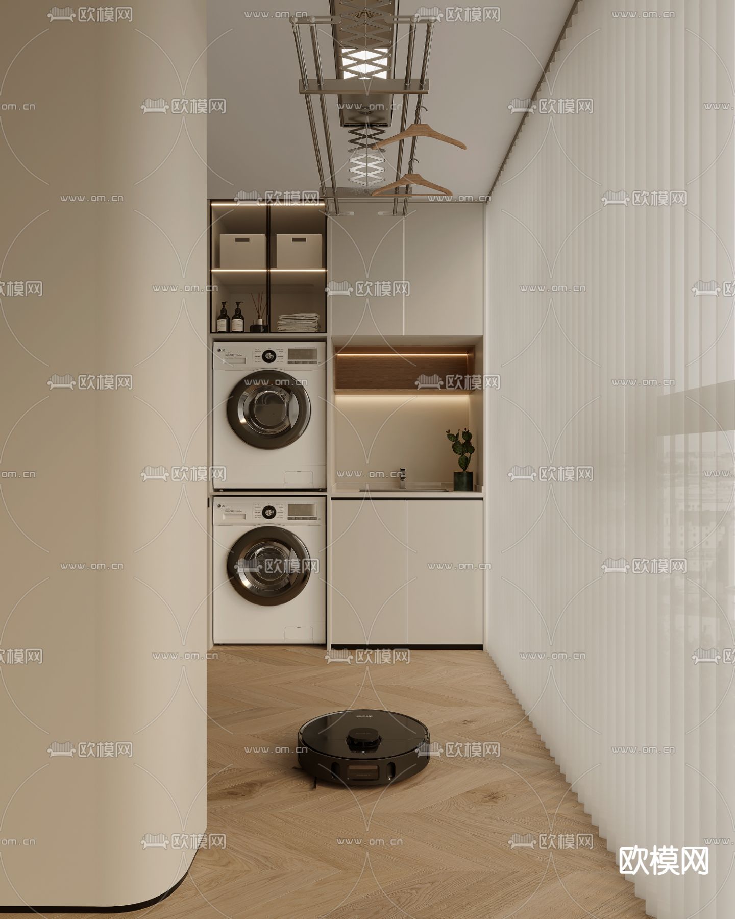 奶油风阳台 洗衣房3d模型下载