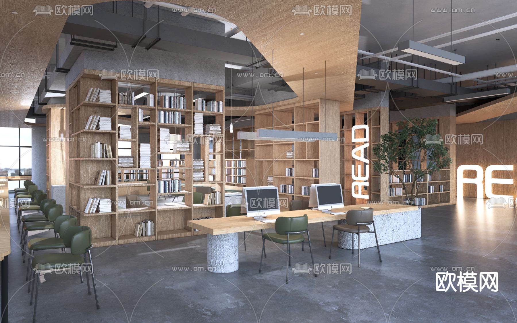 现代图书馆su模型下载（渲染图1）