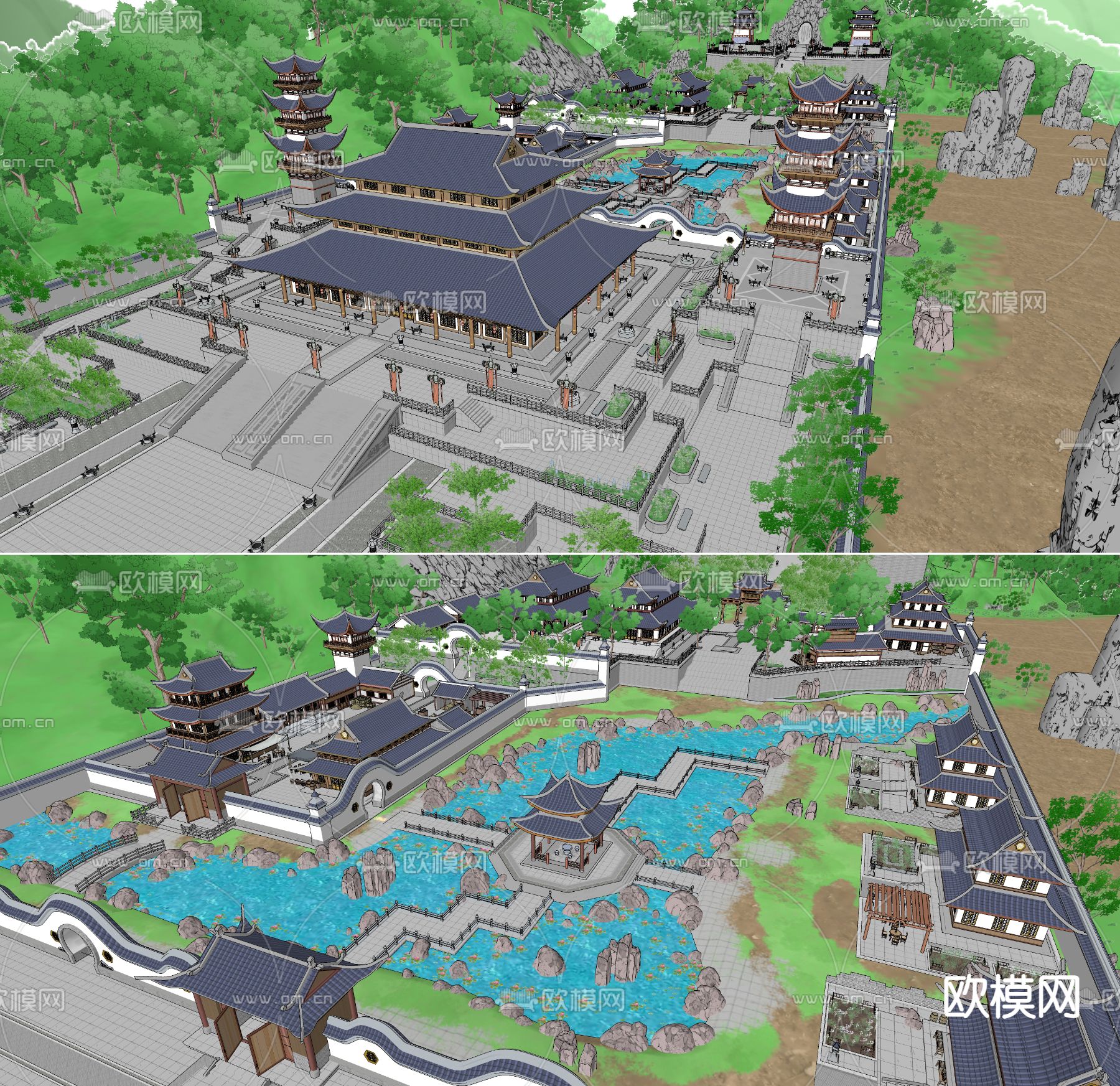 中式古建筑su模型下载（渲染图2）