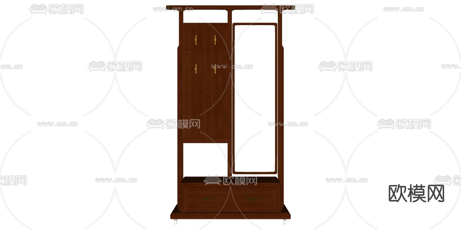 新中式穿衣镜su模型下载（渲染图2）