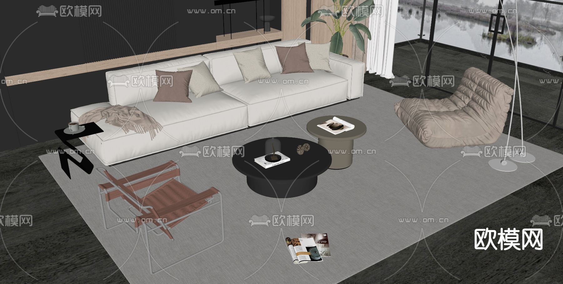 现代沙发组合su模型下载（渲染图2）