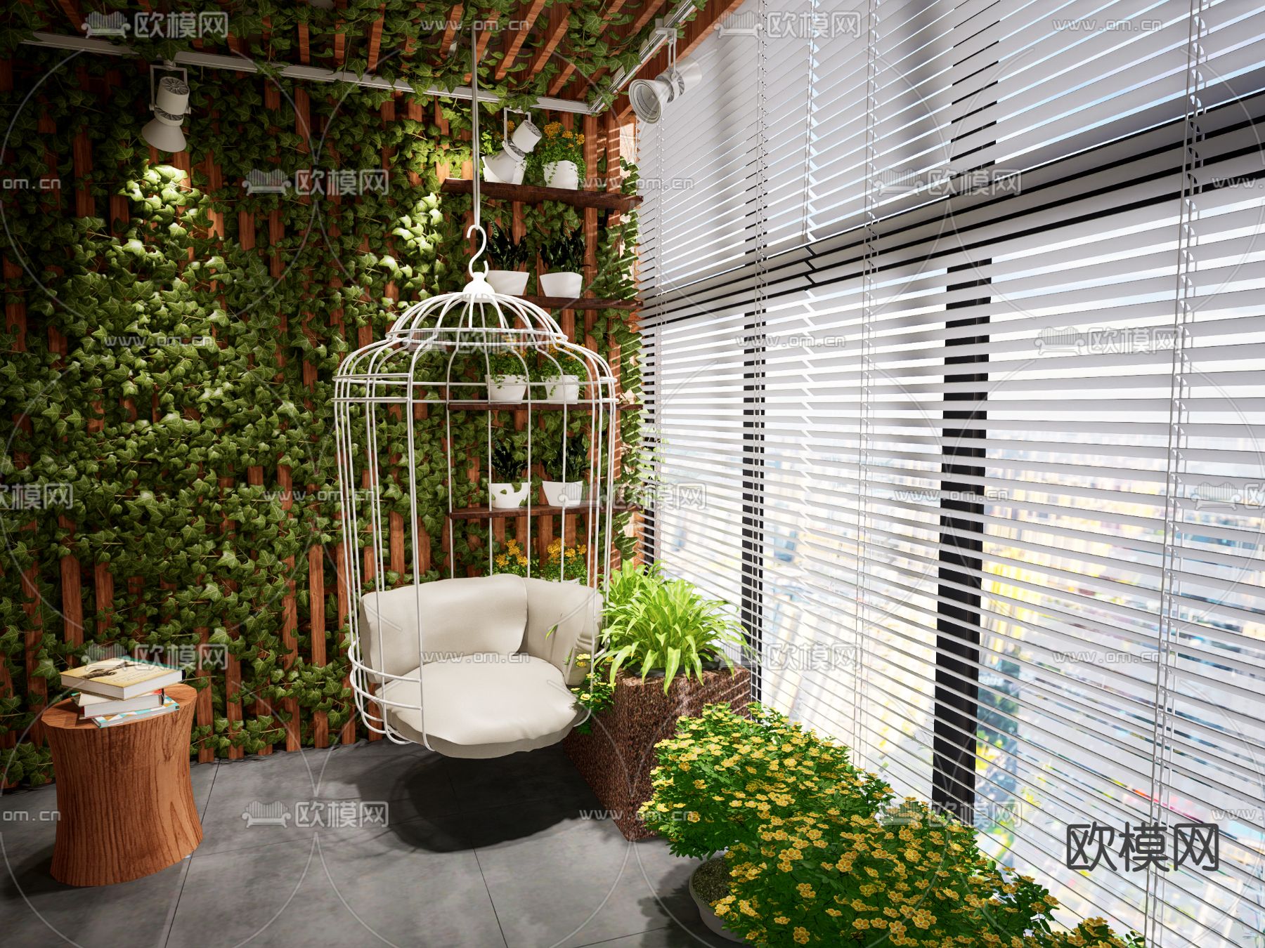绿植 吊椅su模型下载（渲染图1）