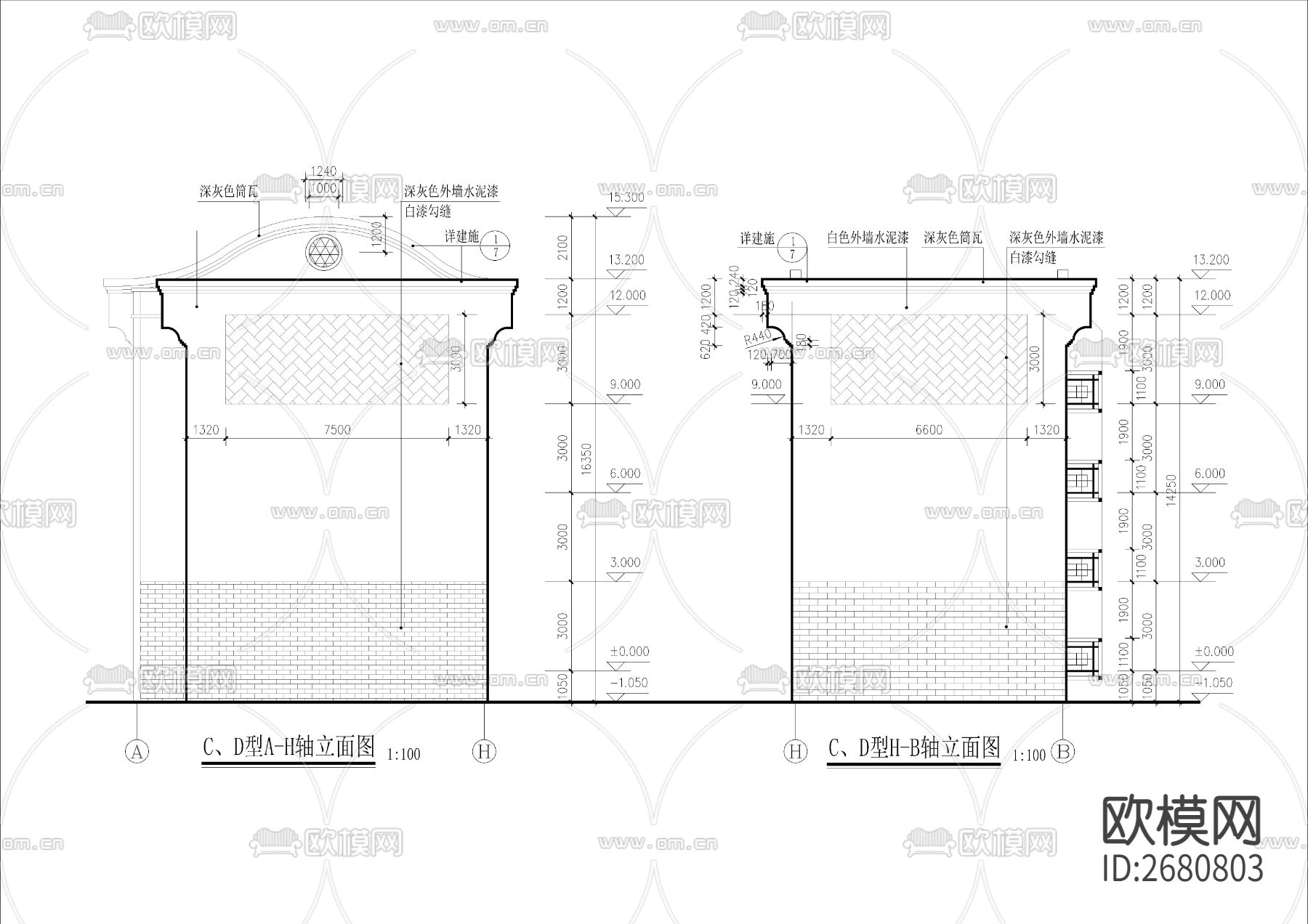 三款经典中式微派建筑CAD施工图下载（渲染图4）