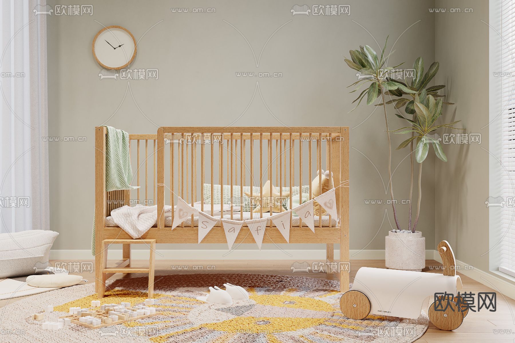北欧婴儿床 儿童床3d模型下载