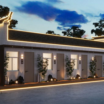 徽派农家乐 夜景3d模型