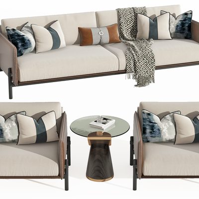  新中式办公沙发su模型 