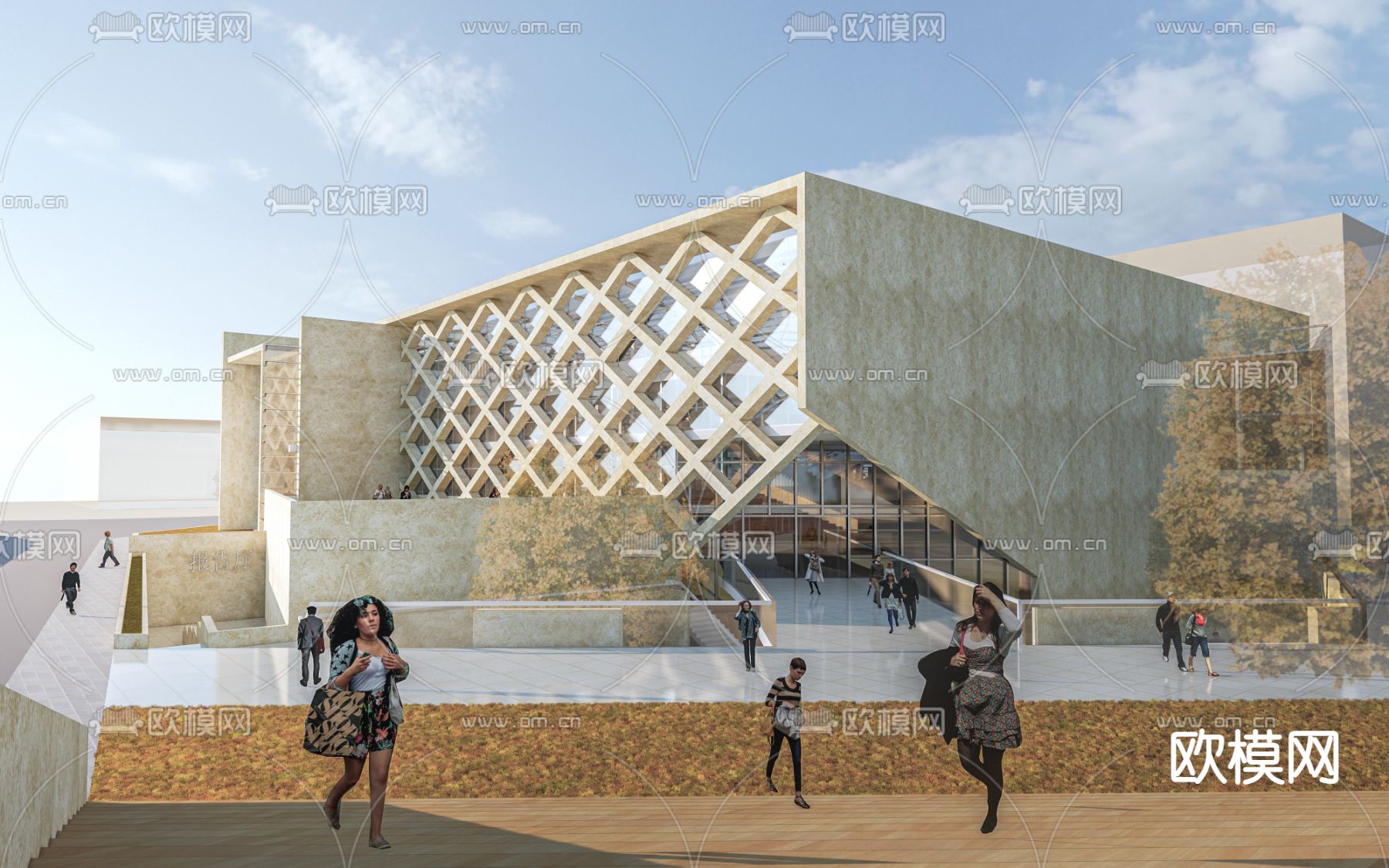 现代图书馆建筑外观su模型下载_ID14127356_sketchup模型下载-欧模网