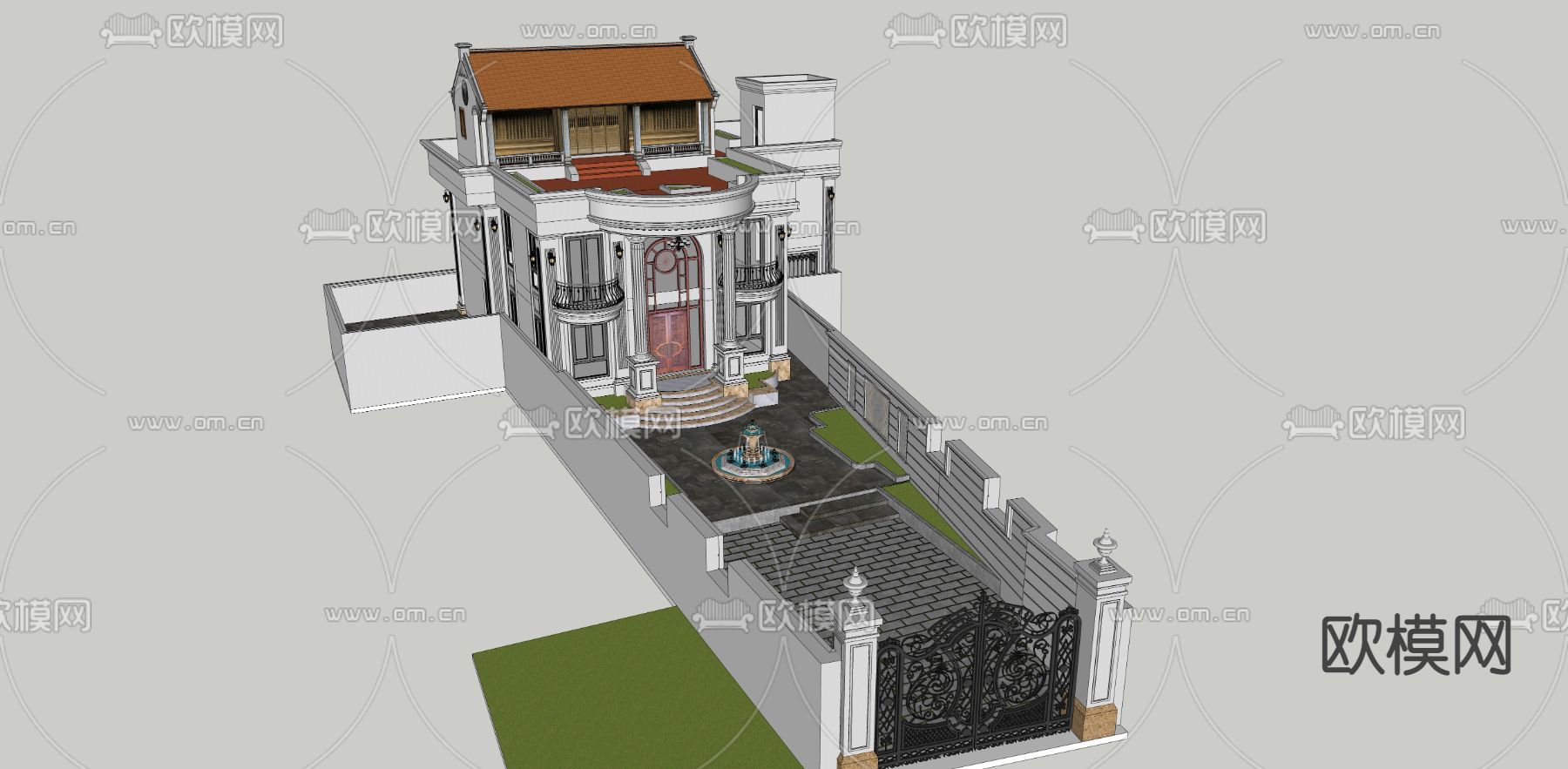 欧式别墅su模型下载（渲染图3）
