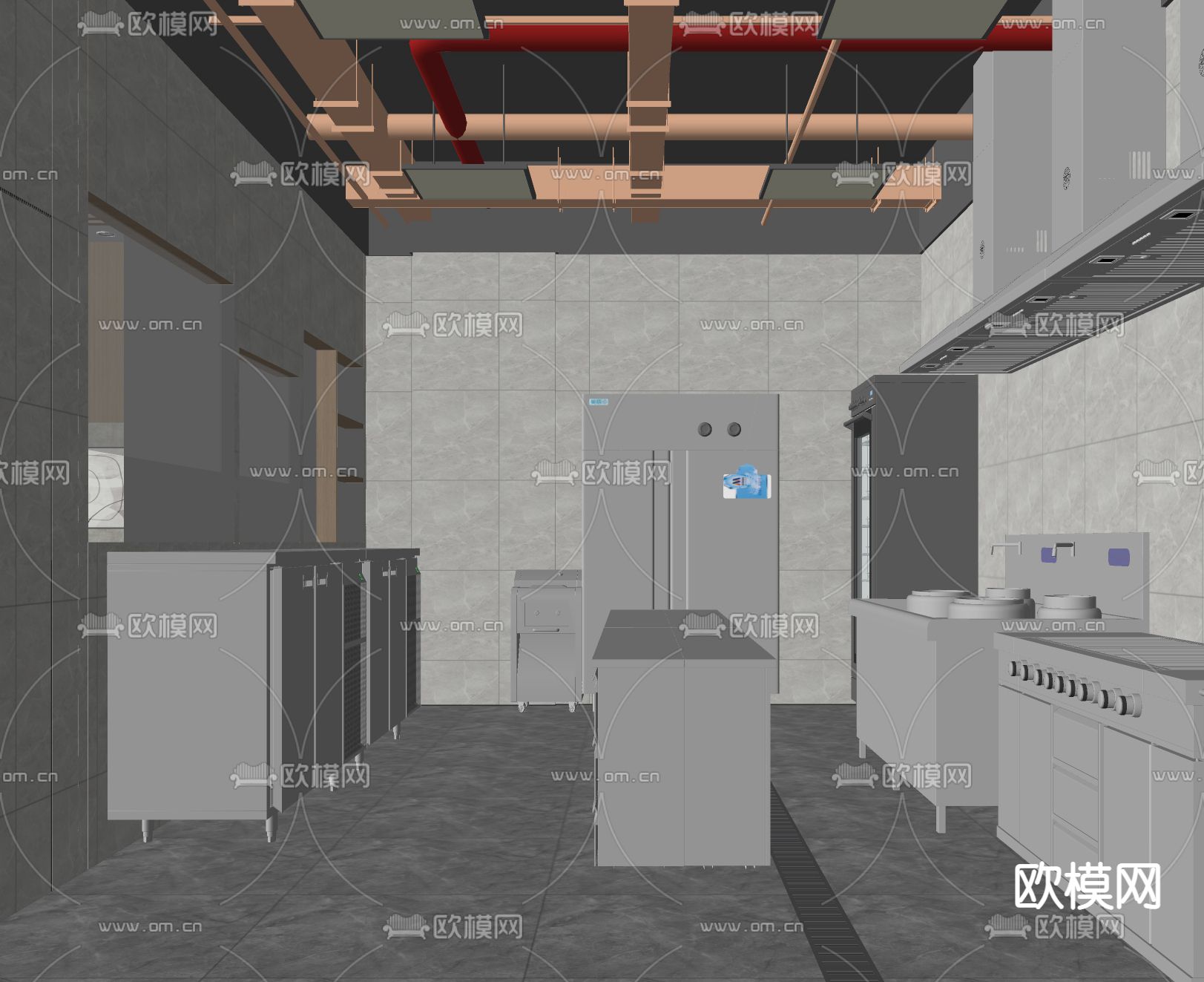 现代餐饮后厨su模型下载（渲染图2）