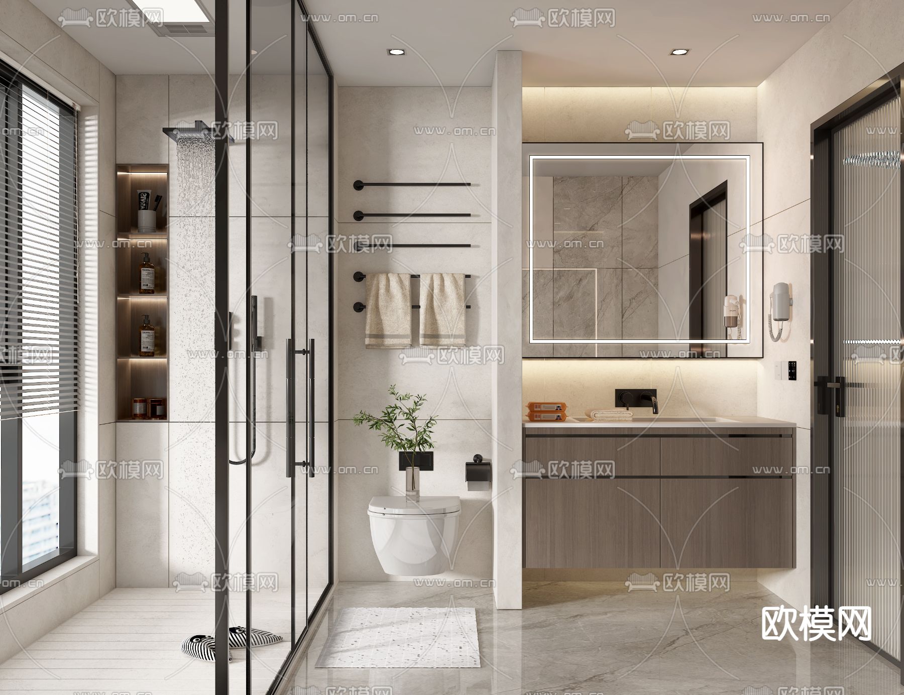 现代卫生间浴室su模型下载（渲染图1）