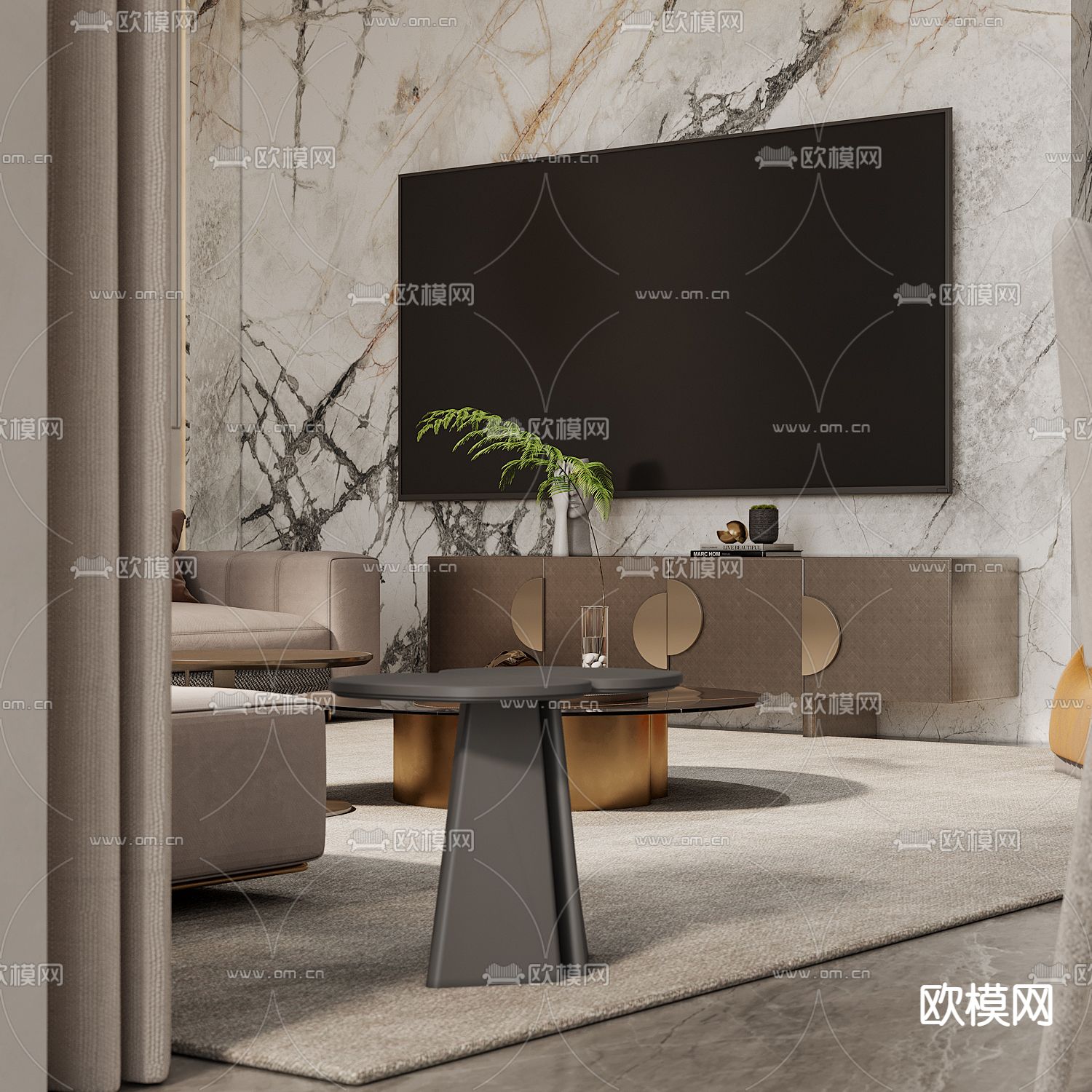 侘寂风客厅 餐厅3d模型下载（渲染图3）