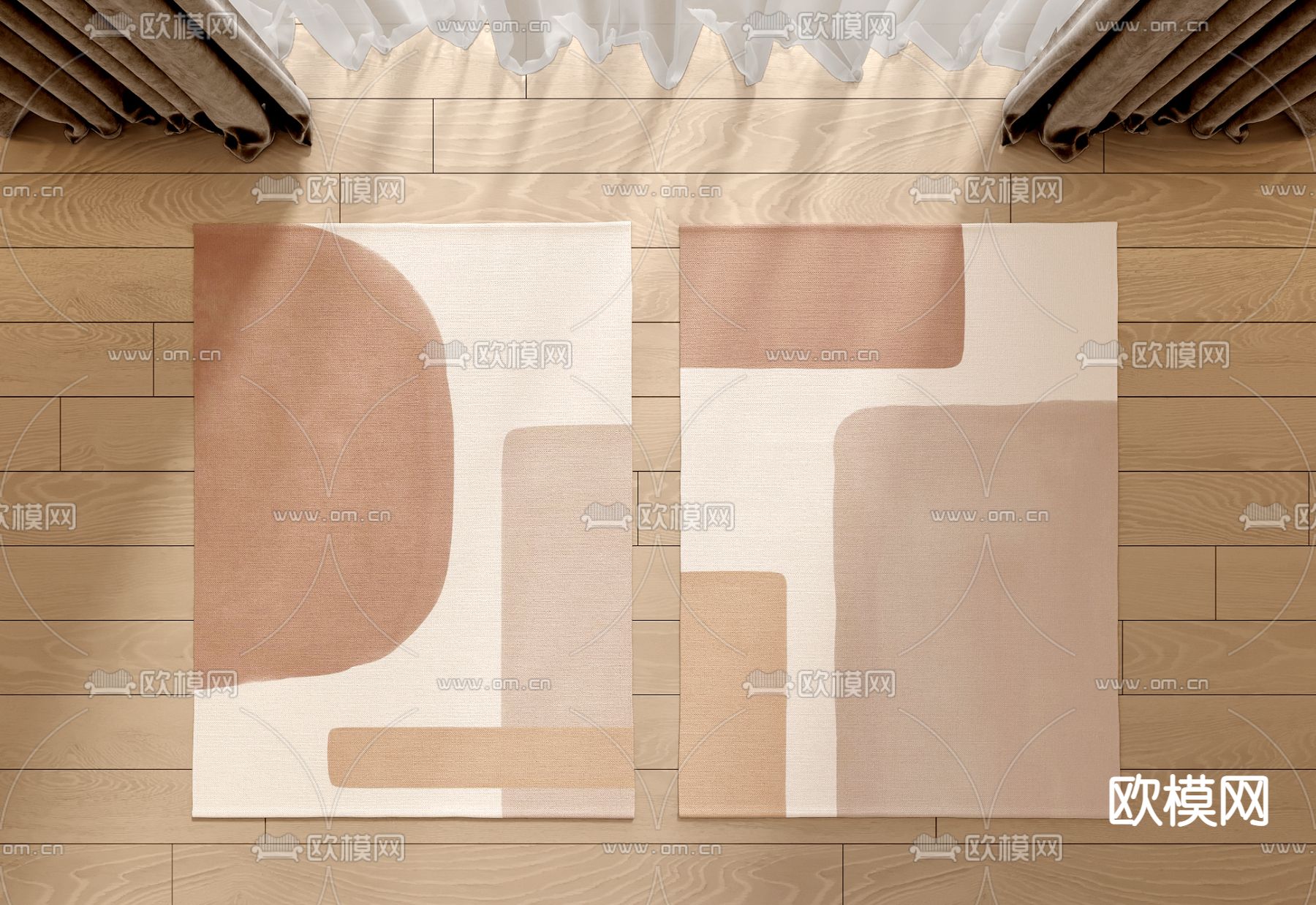 现代抽象布艺地毯su模型下载（渲染图1）