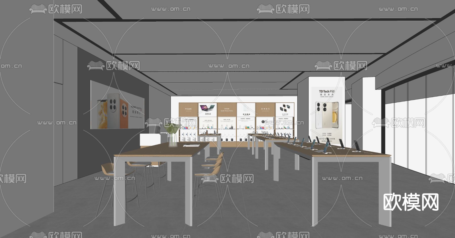 华为体验店 营业厅su模型下载（渲染图2）
