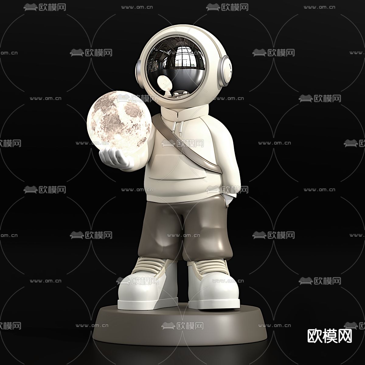 潮玩 宇航员 太空人 月球灯3d模型下载（渲染图1）