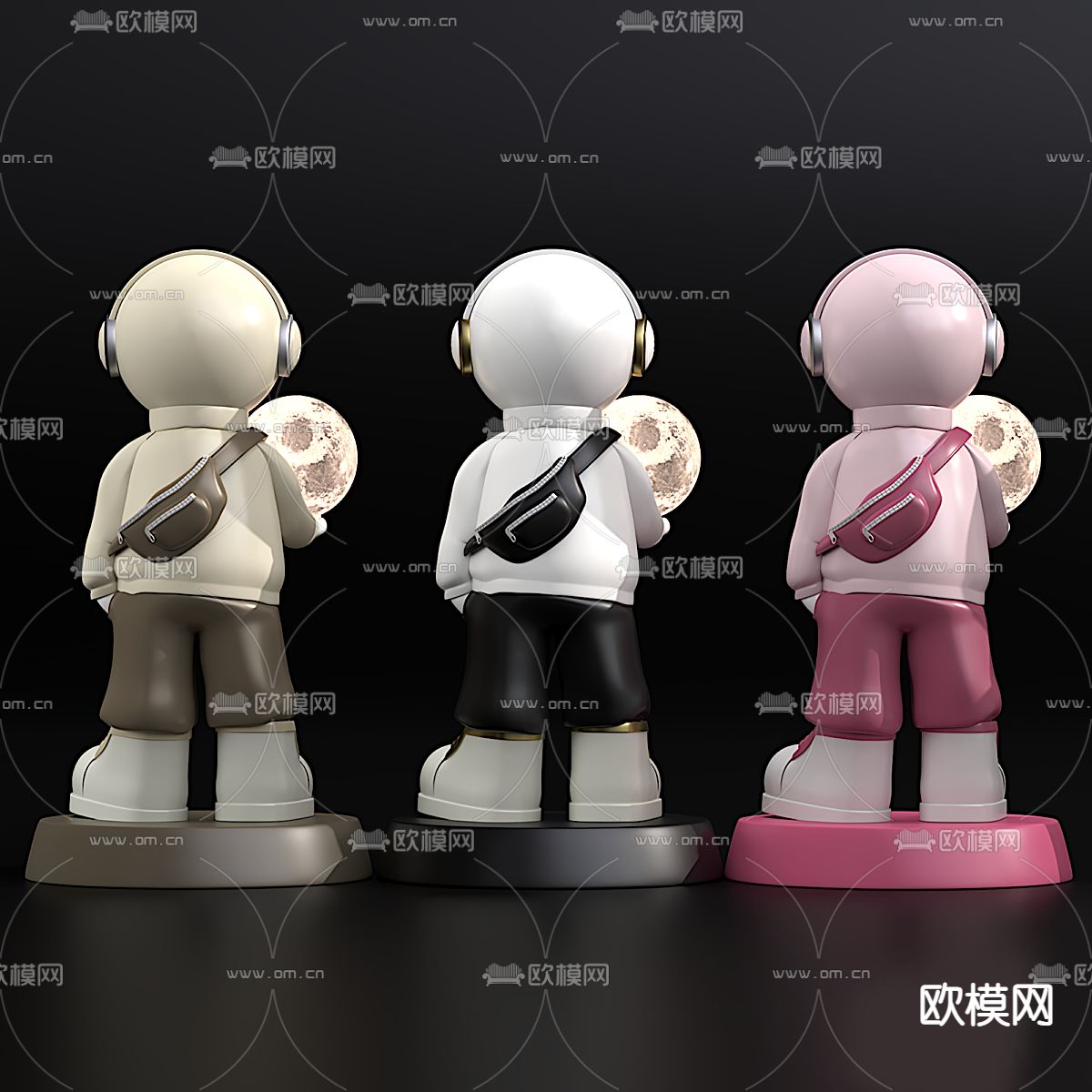 潮玩 宇航员 太空人 月球灯3d模型下载（渲染图4）