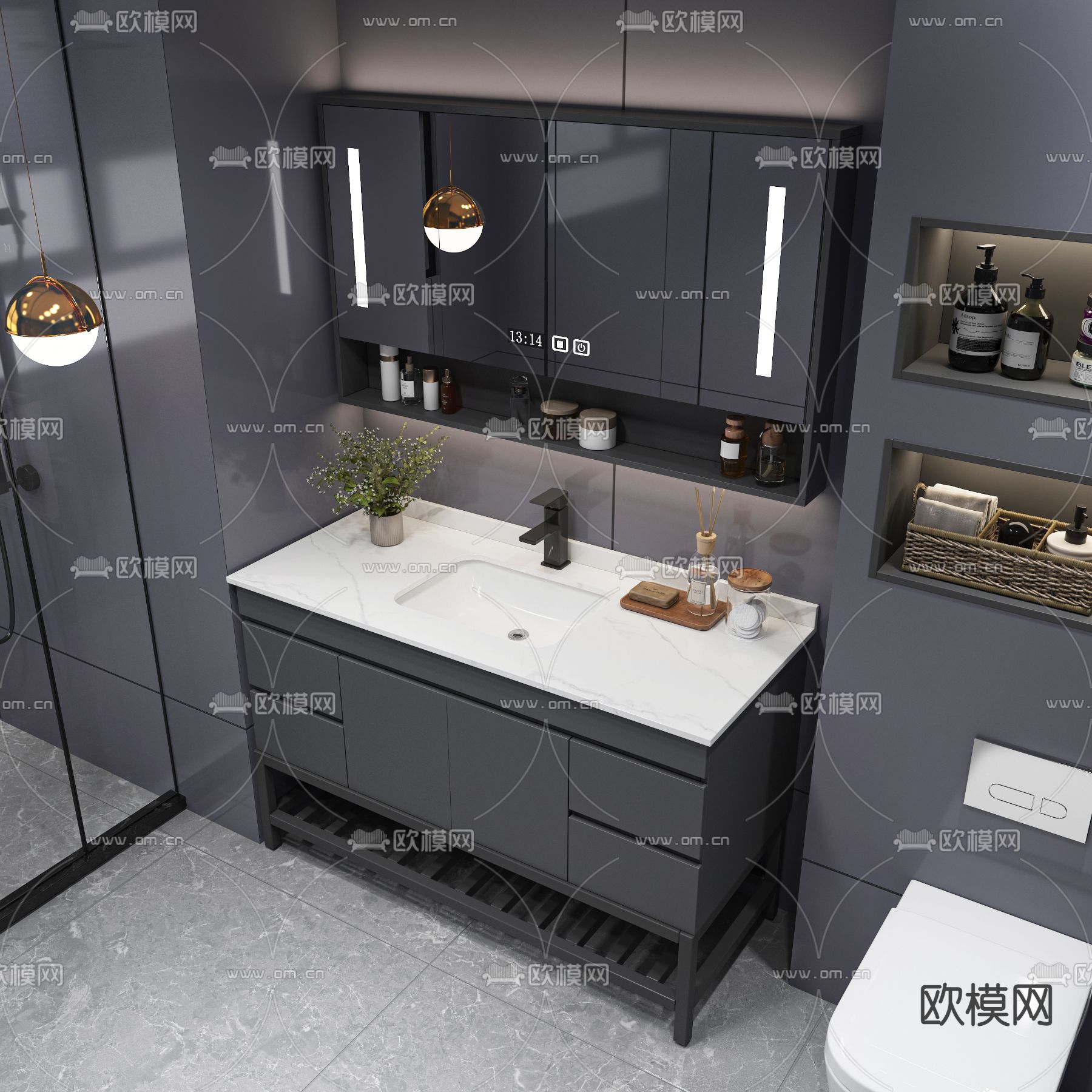 高级灰浴室柜 洗手台3d模型下载