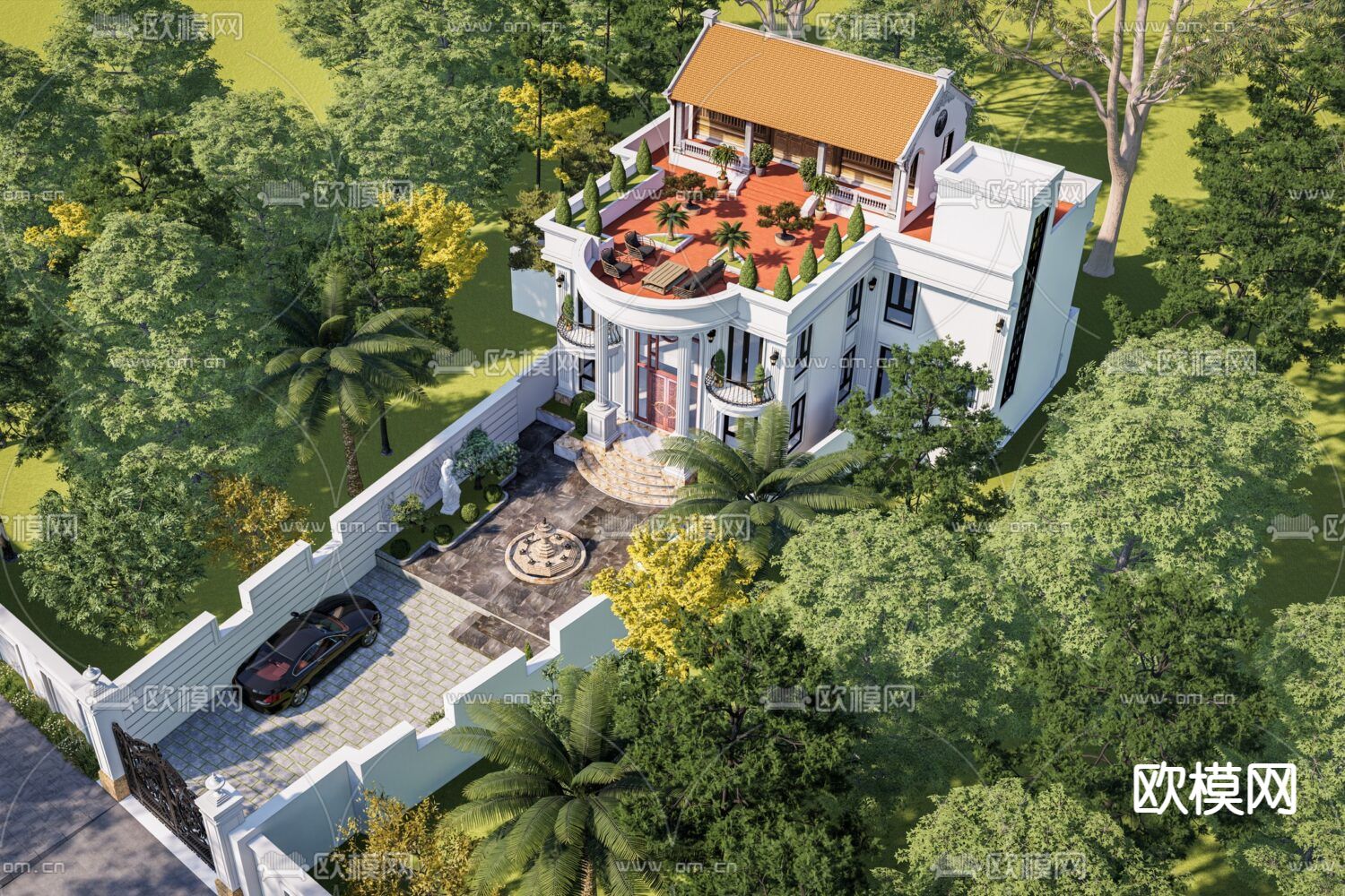 欧式别墅su模型下载（渲染图5）
