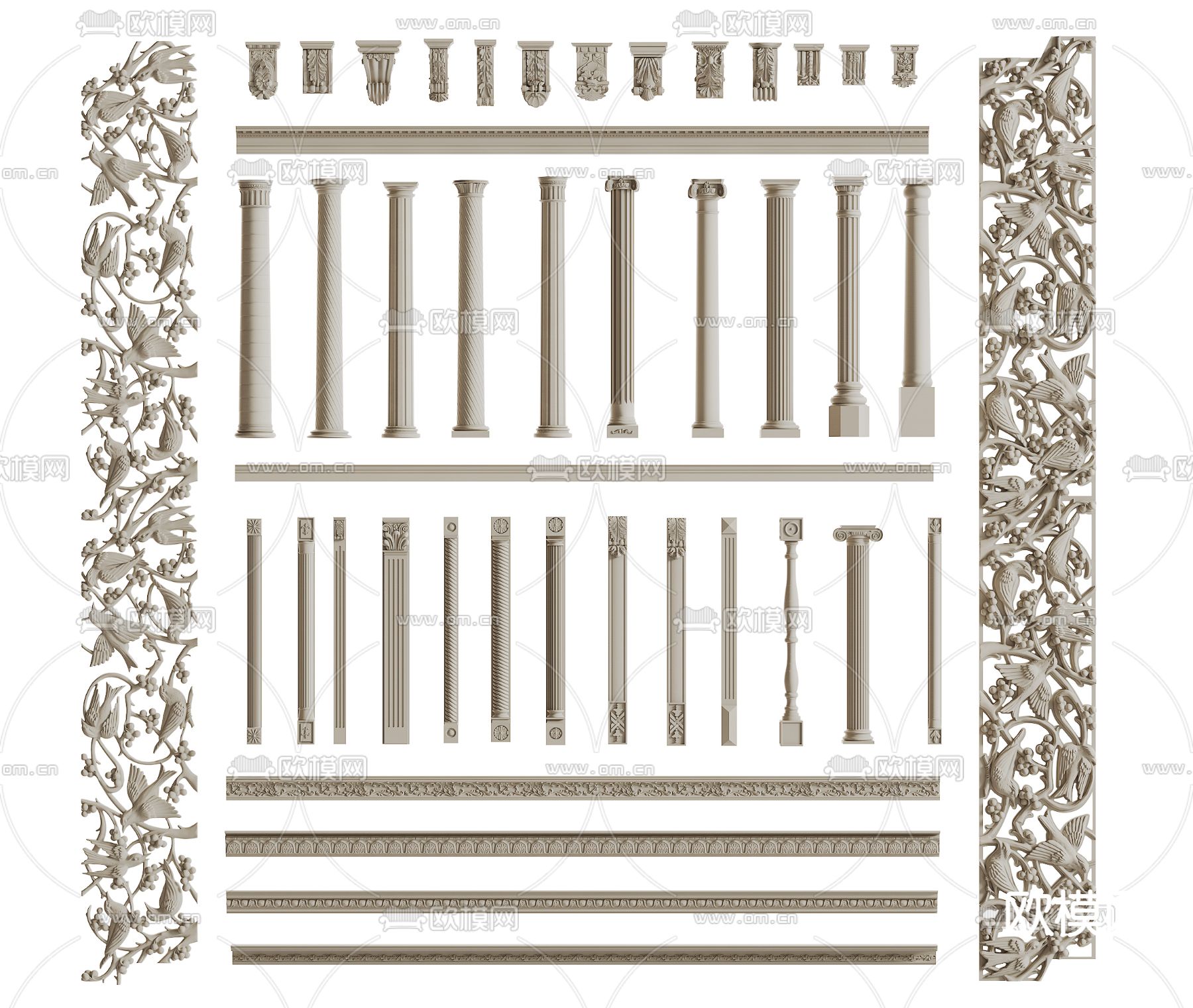 欧式柱子 雕花 脚线 3d模型下载