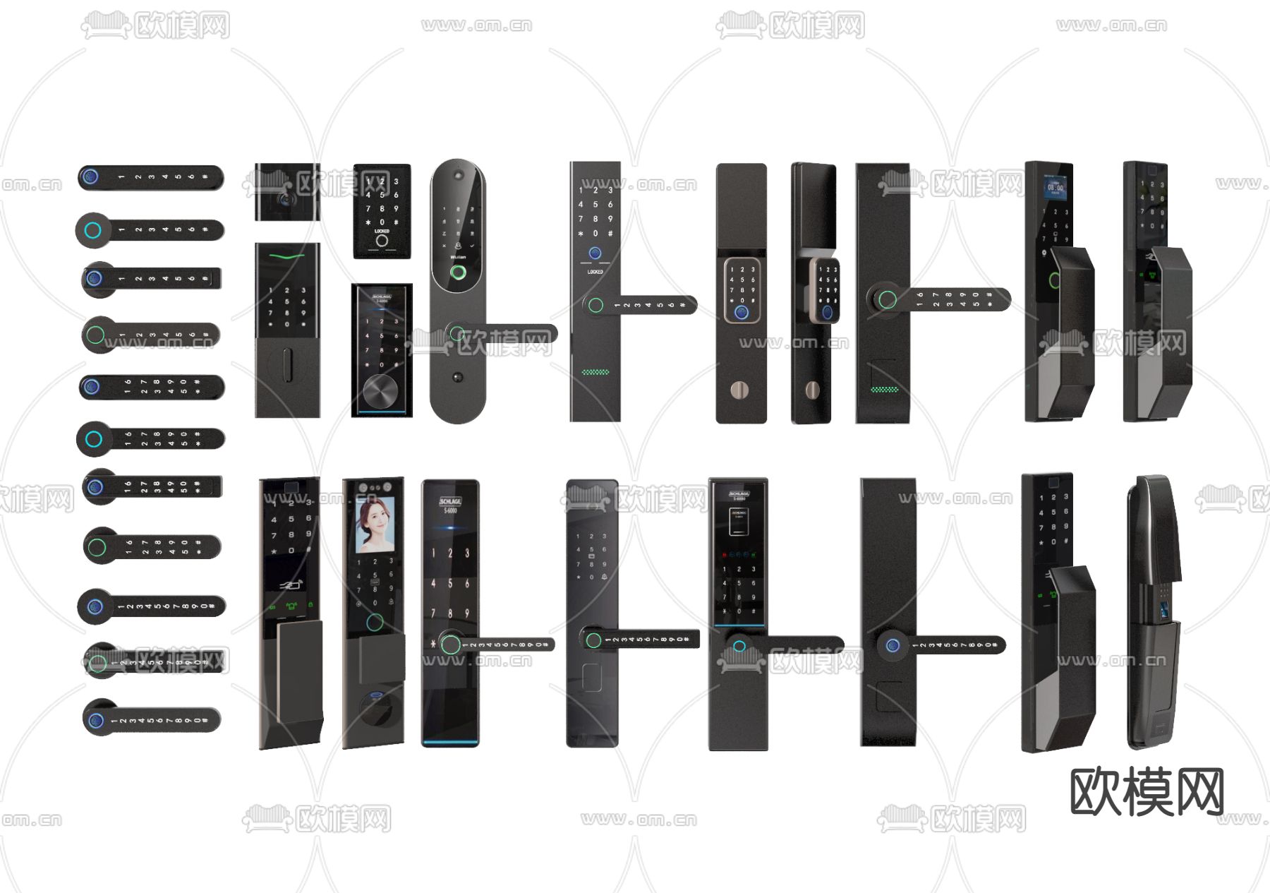 智能锁 密码锁 门把手3d模型下载
