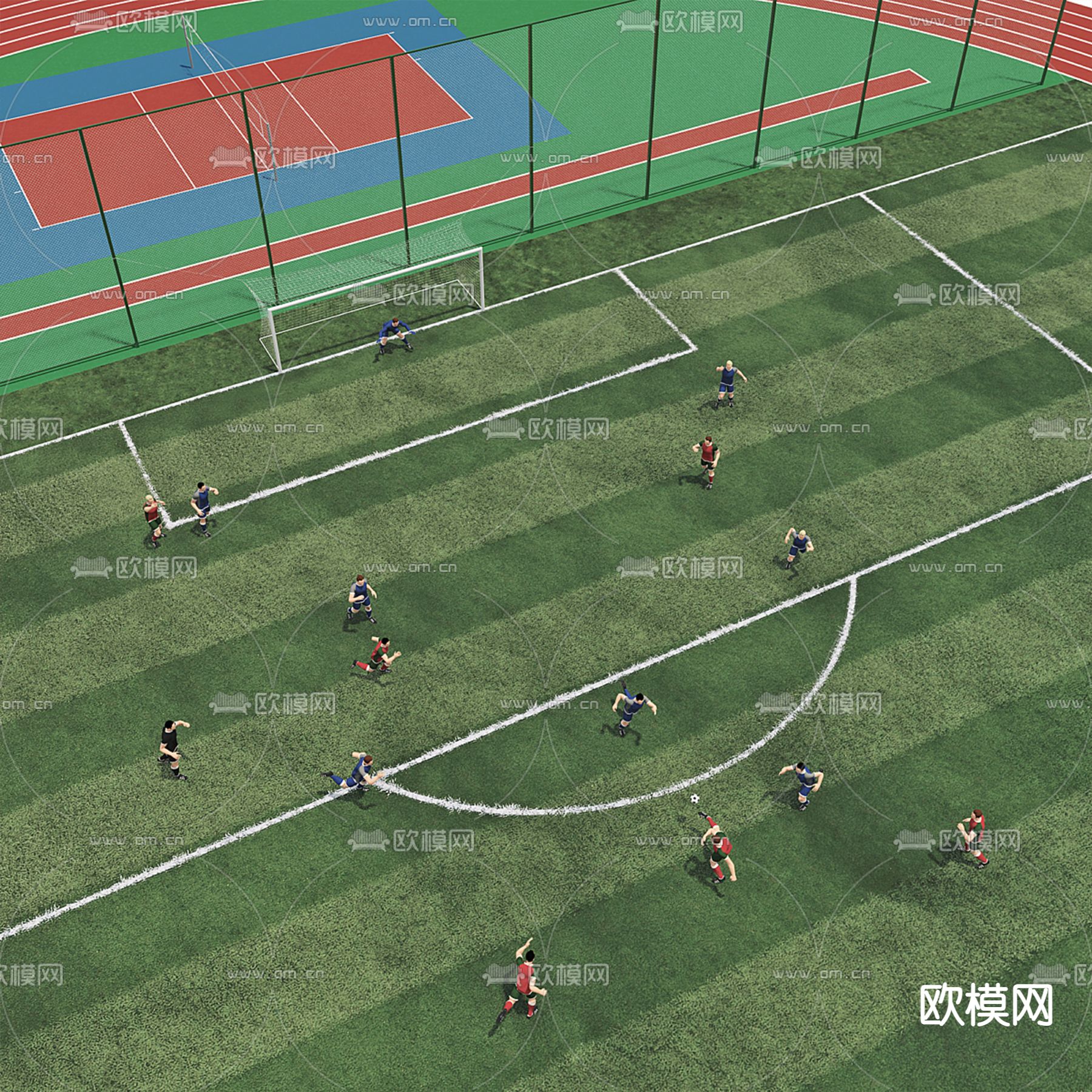 足球场 运动场 跑道3d模型下载（渲染图3）