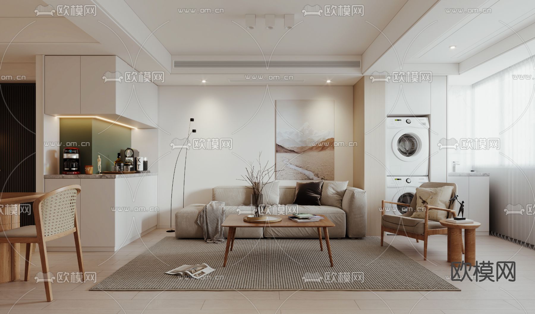 北欧客厅 餐厅3d模型下载（渲染图1）