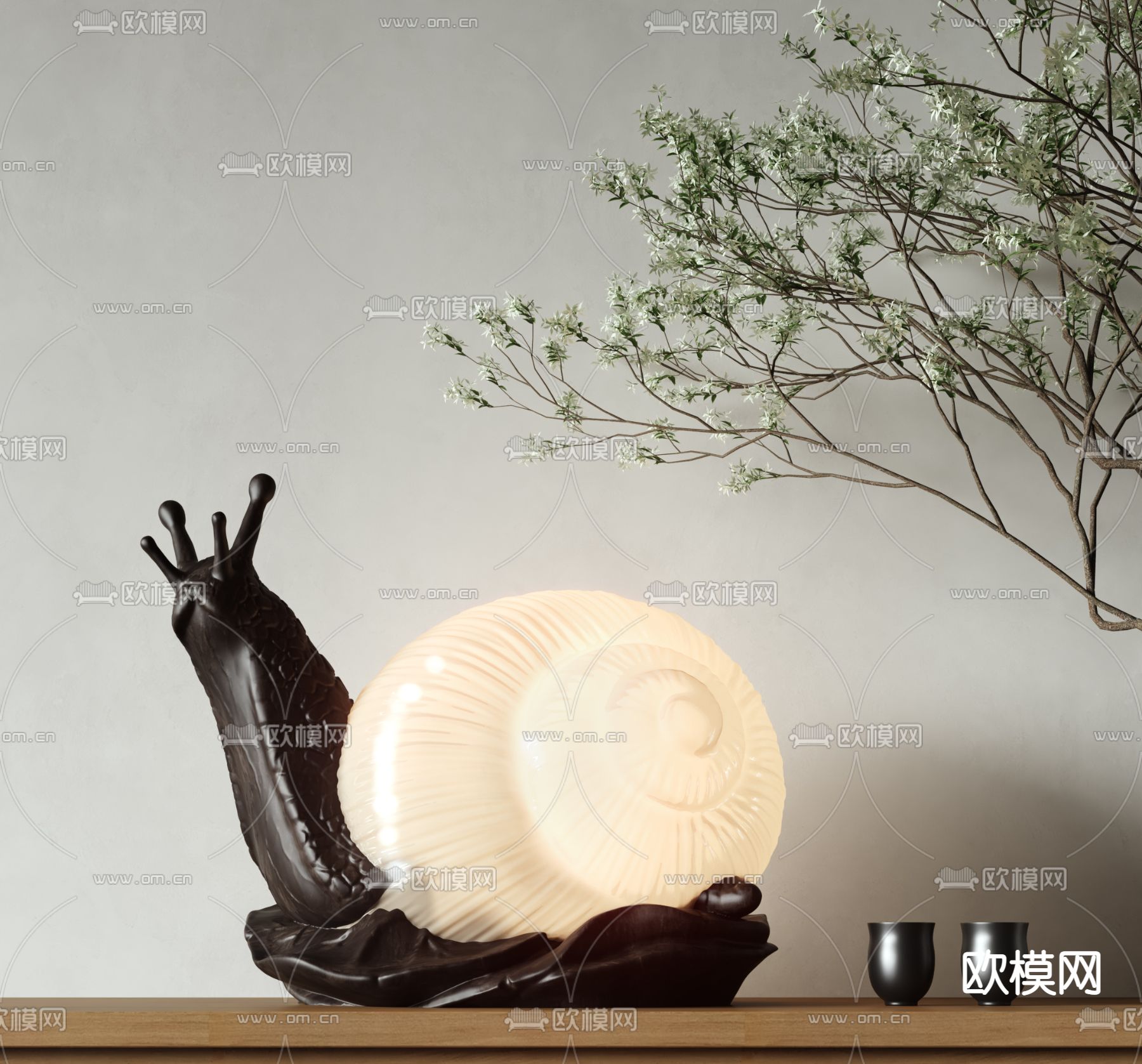 新中式蜗牛台灯su模型下载（渲染图1）