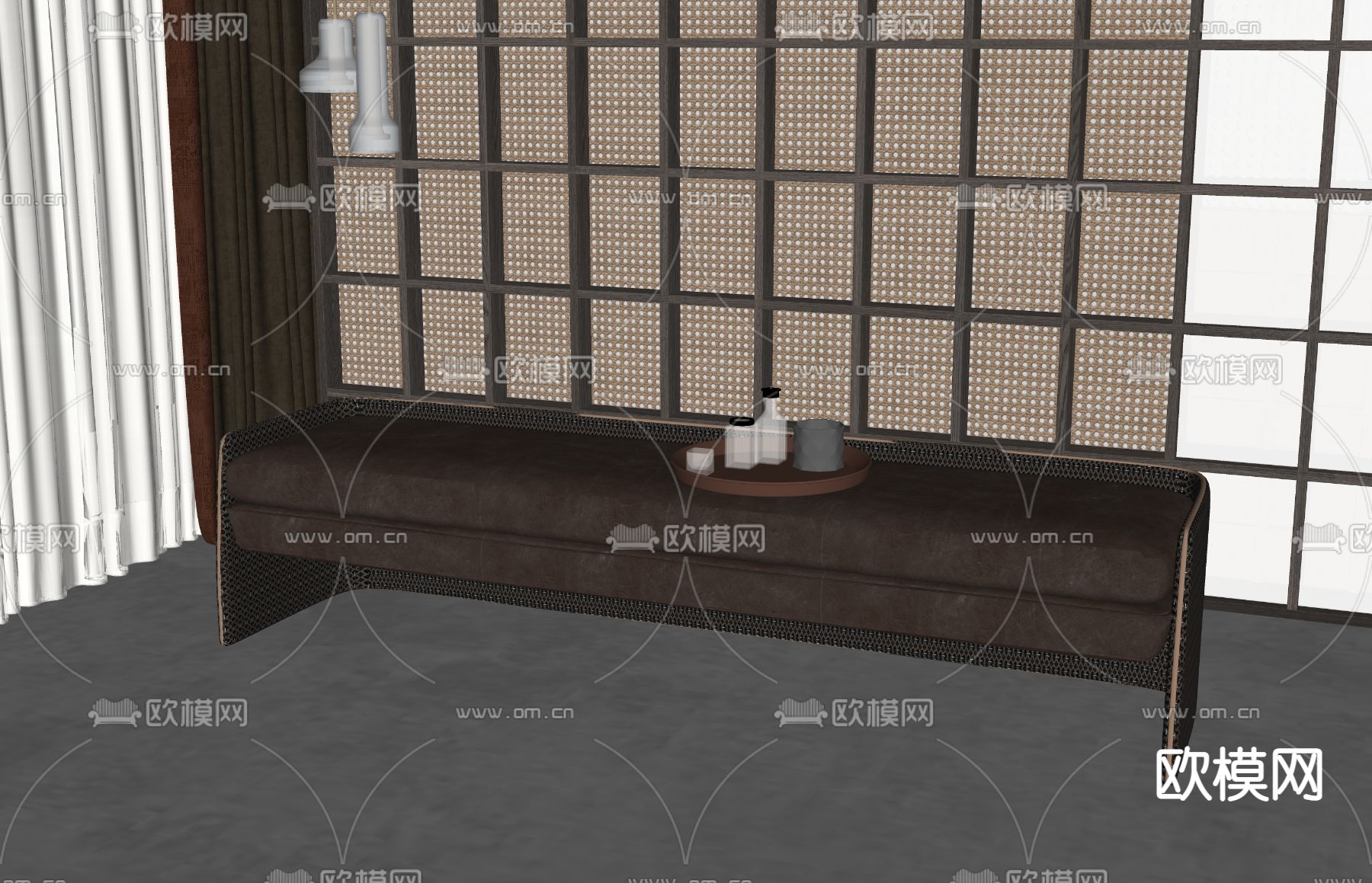 新中式沙发凳su模型下载（渲染图2）
