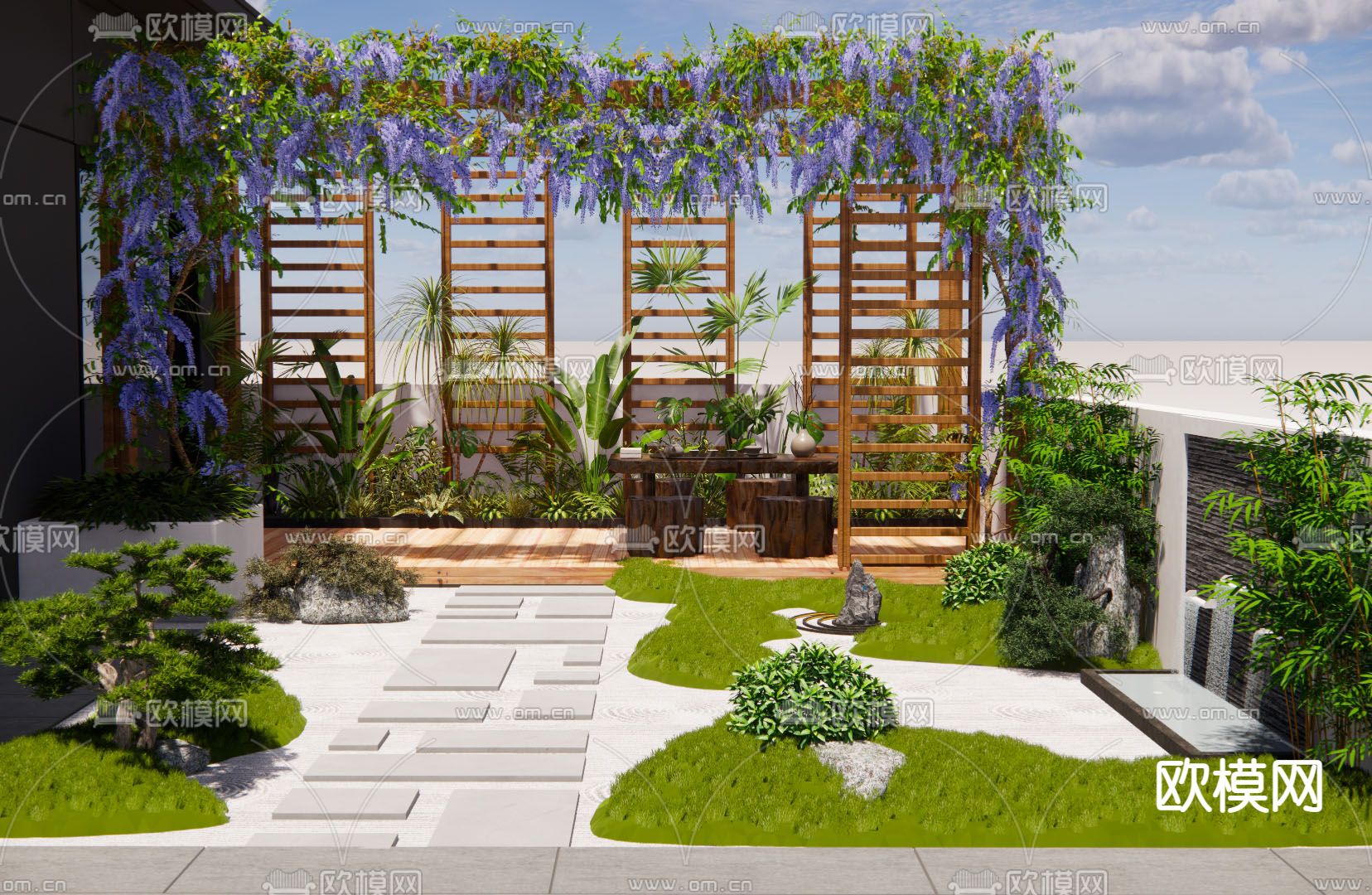 现代楼顶庭院花园su模型