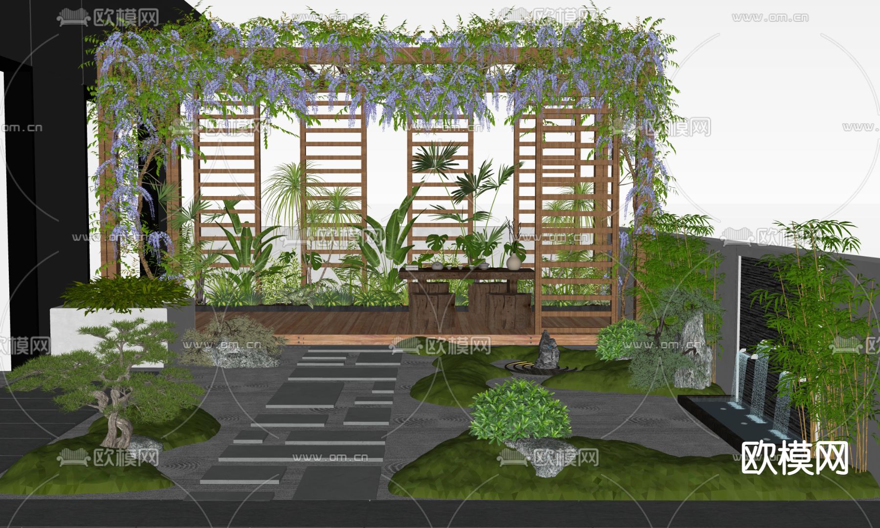 现代楼顶庭院花园su模型