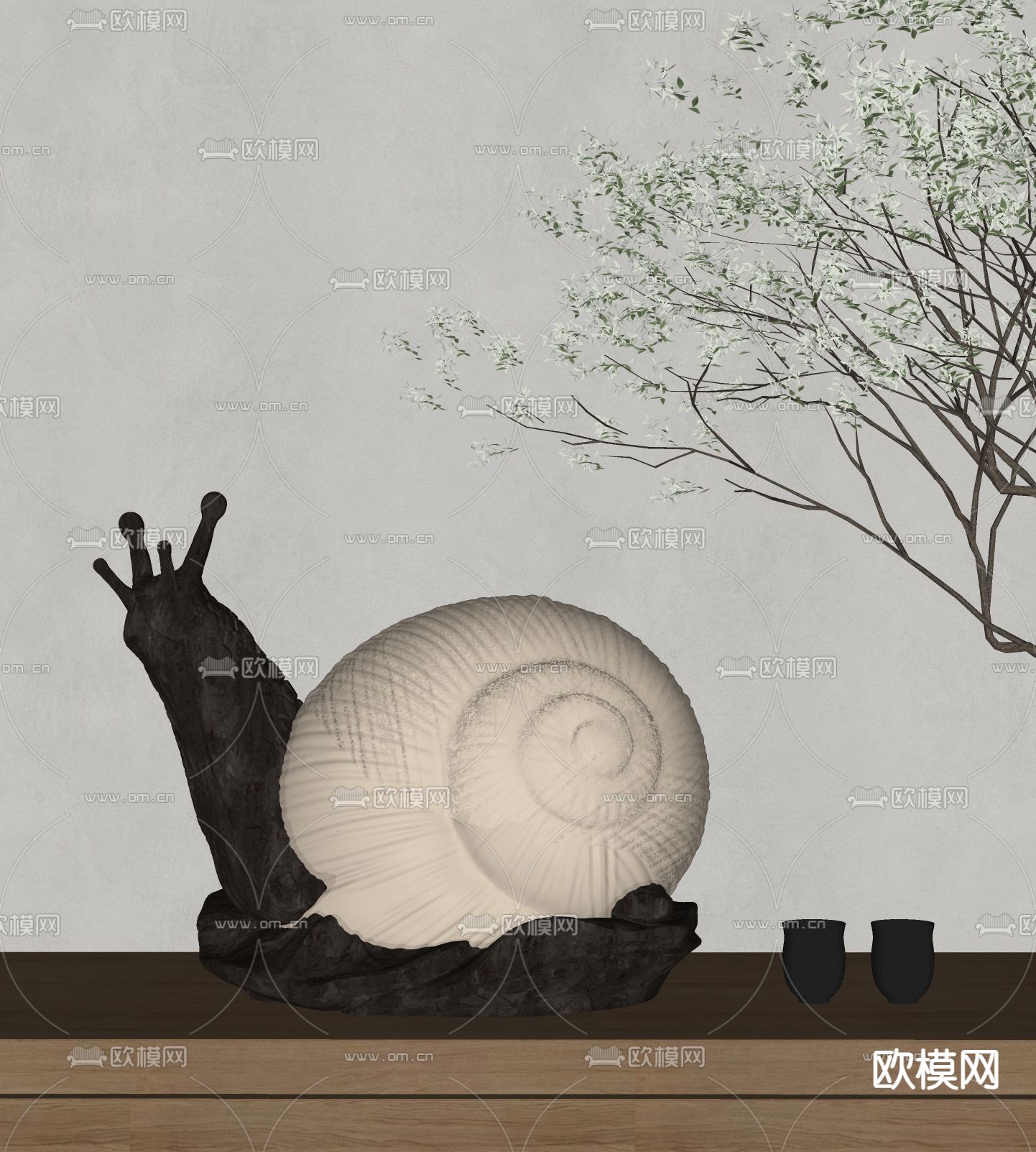 新中式蜗牛台灯su模型下载（渲染图2）