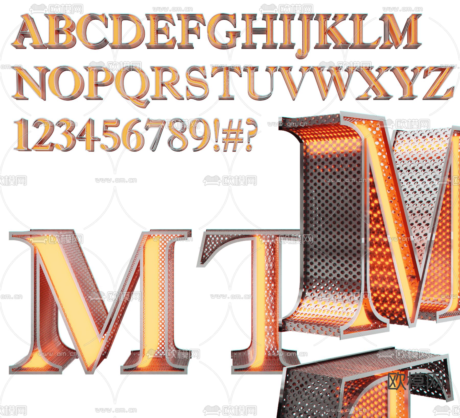 不锈钢霓虹灯 英文字母 发光字su模型下载（渲染图1）