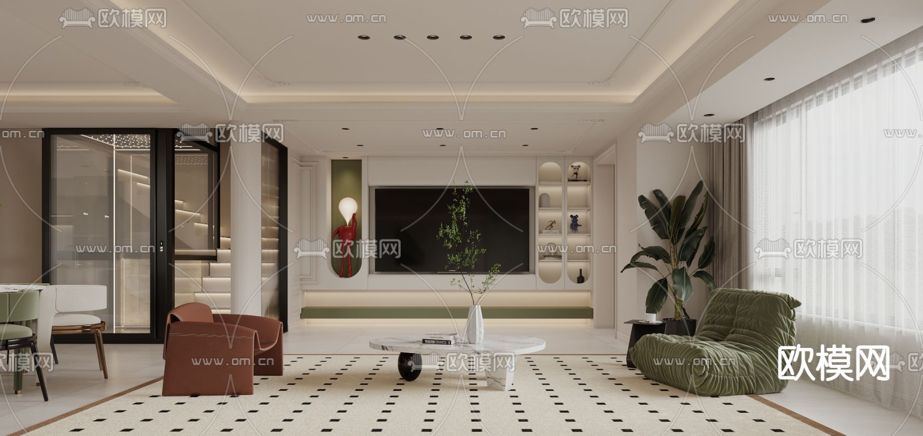 北欧客餐厅3d模型下载（渲染图1）