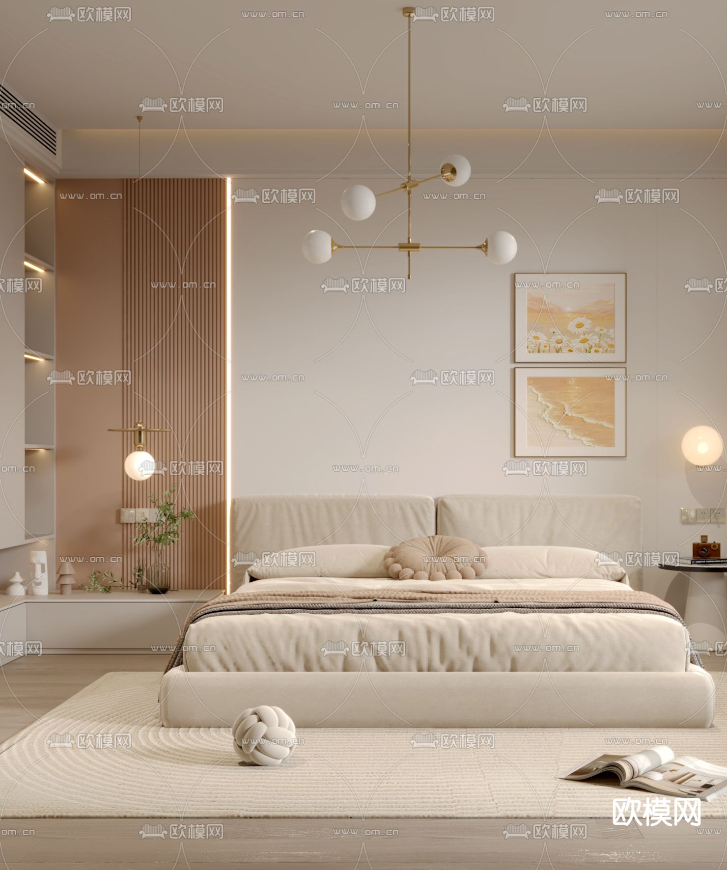 奶油风卧室 主卧3d模型下载（渲染图2）