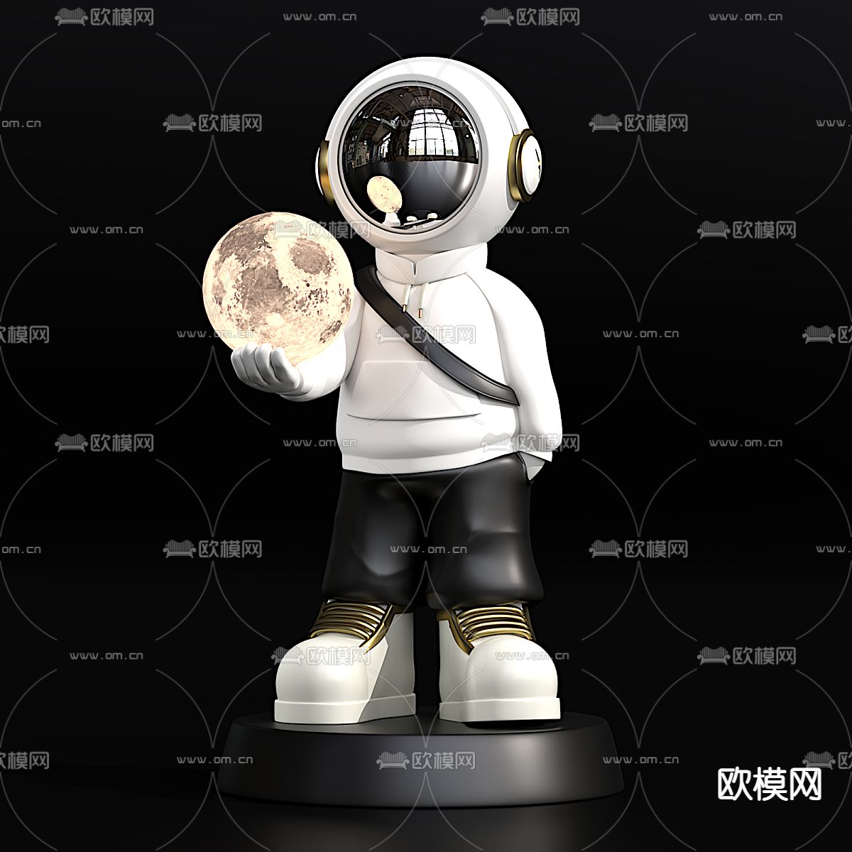 潮玩 宇航员 太空人 月球灯3d模型下载（渲染图2）