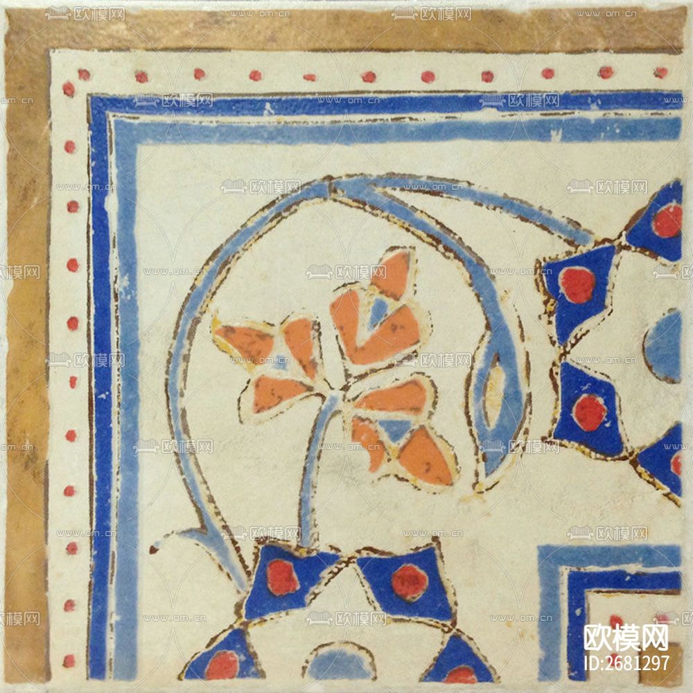 仿古花纹田园彩绘瓷砖下载