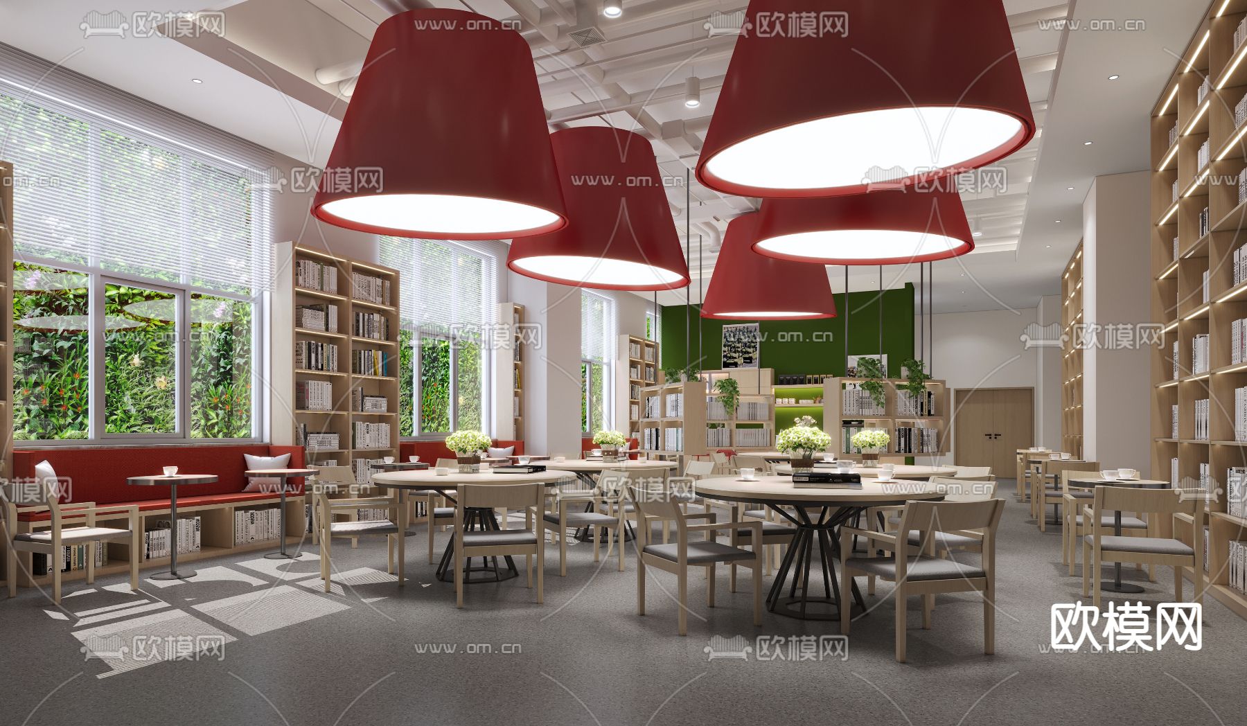 新中式图书馆su模型下载（渲染图4）