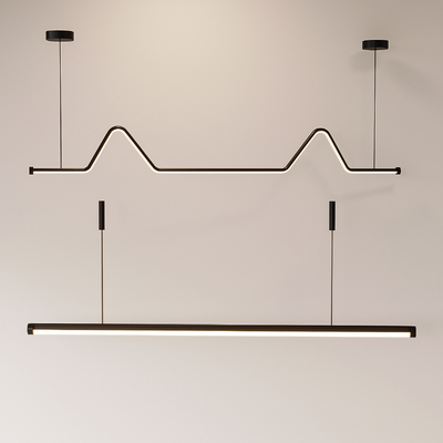  现代长条形吊灯su模型 