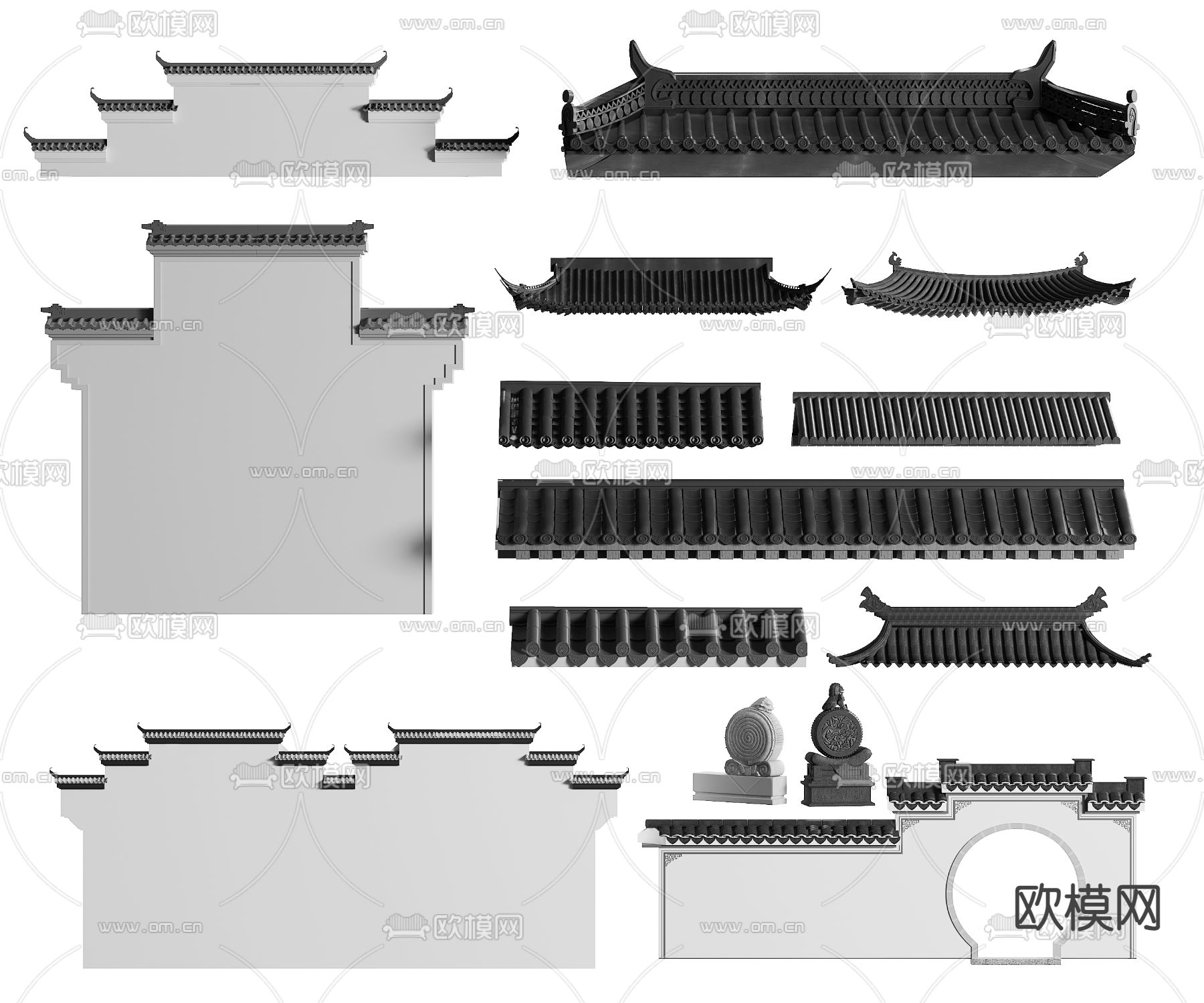 新中式屋檐 屋顶3d模型下载