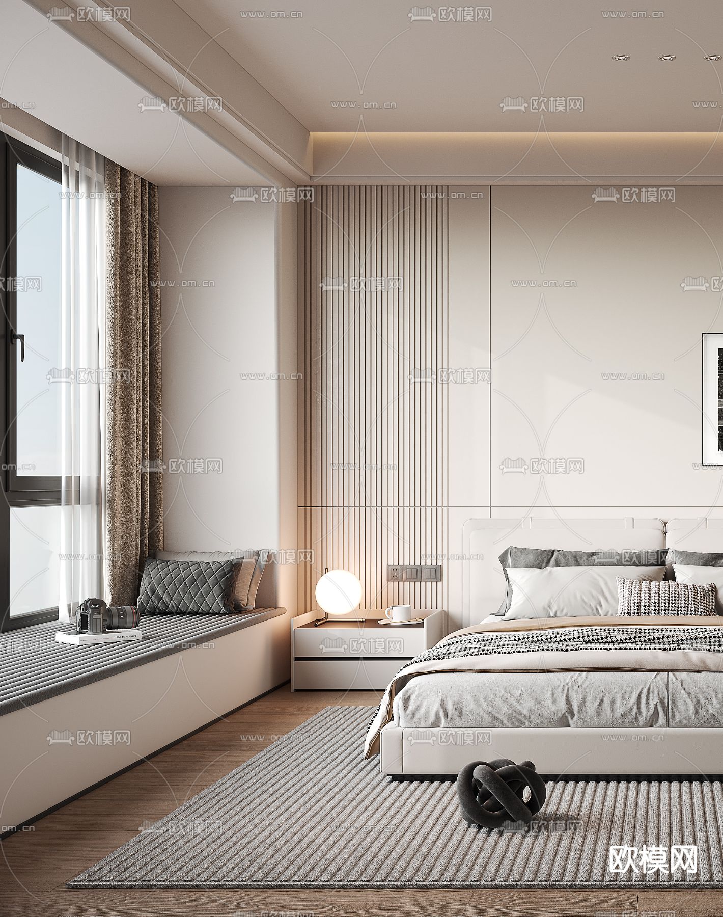 现代卧室 主卧3d模型下载（渲染图3）