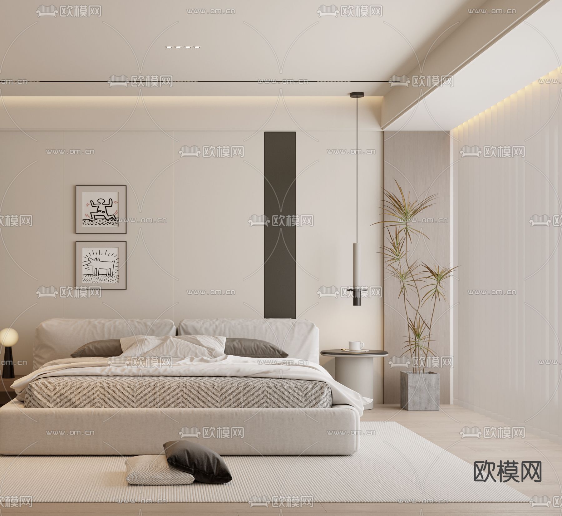 现代卧室 主人房3d模型下载（渲染图3）