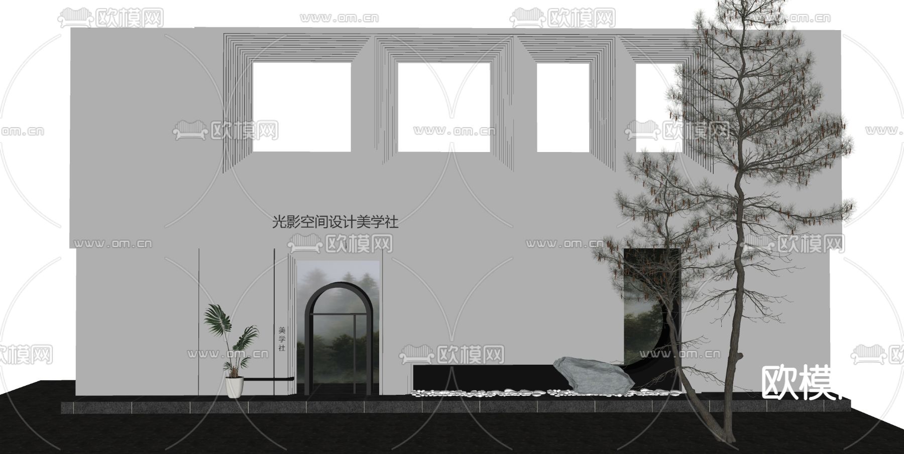 侘寂风门头 门面su模型下载（渲染图2）